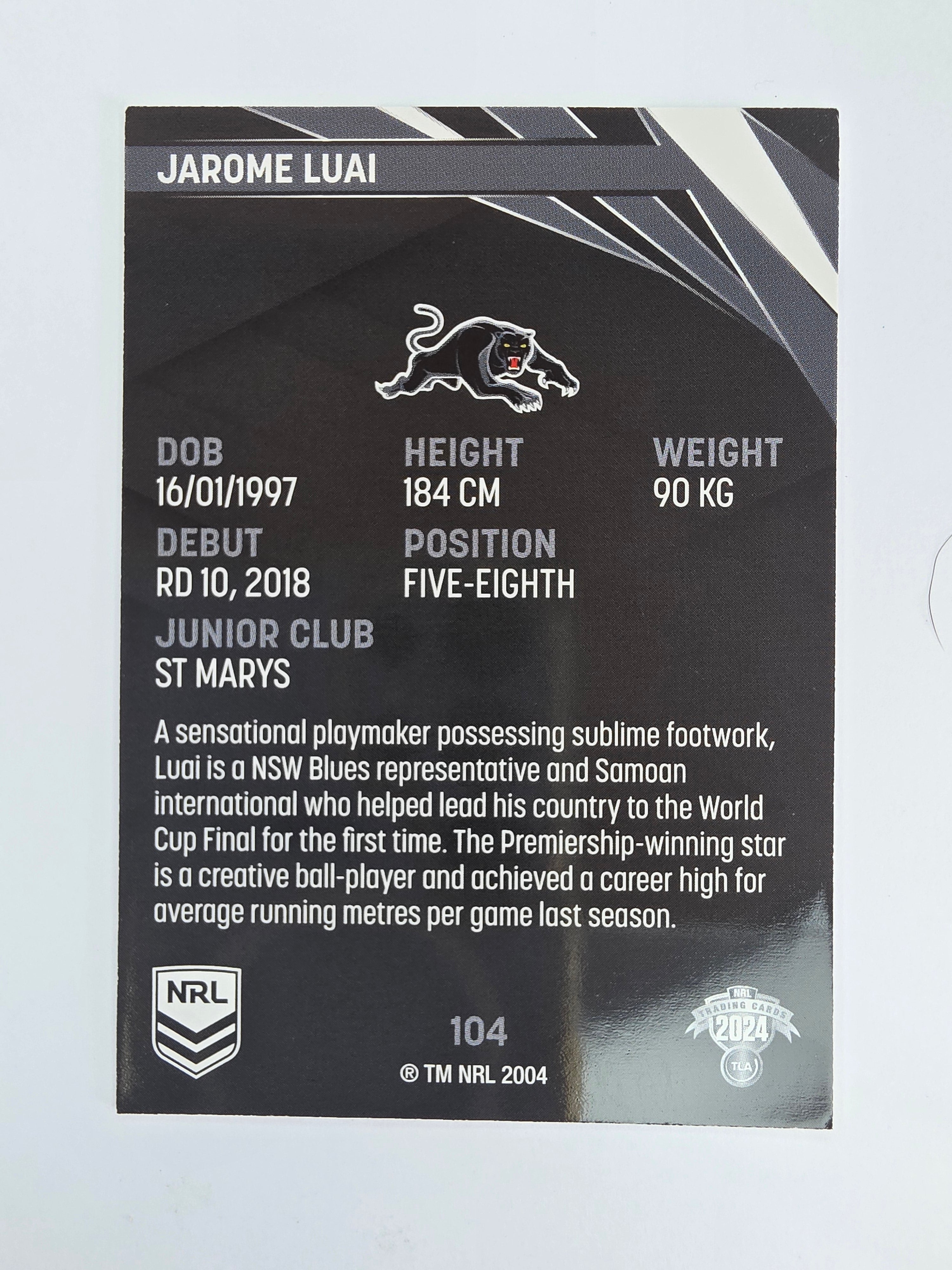 NRL 2024 Traders Base Card #104 Jarome Luai Penrith Panthers
