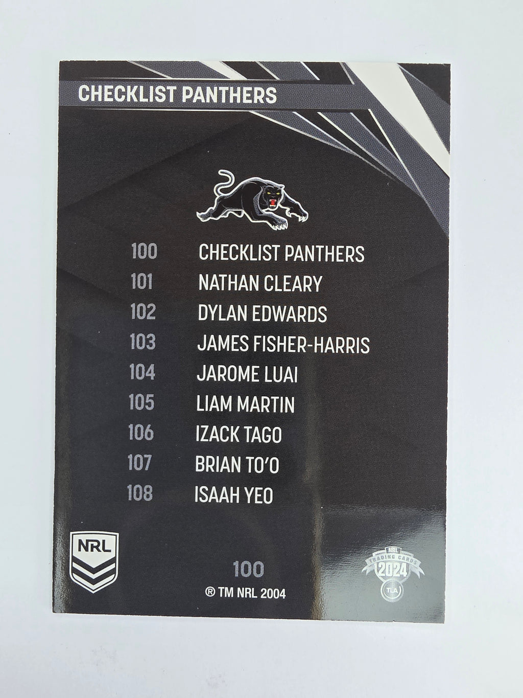 NRL 2024 Traders Base Card #100 Panthers Checklist Penrith Panthers