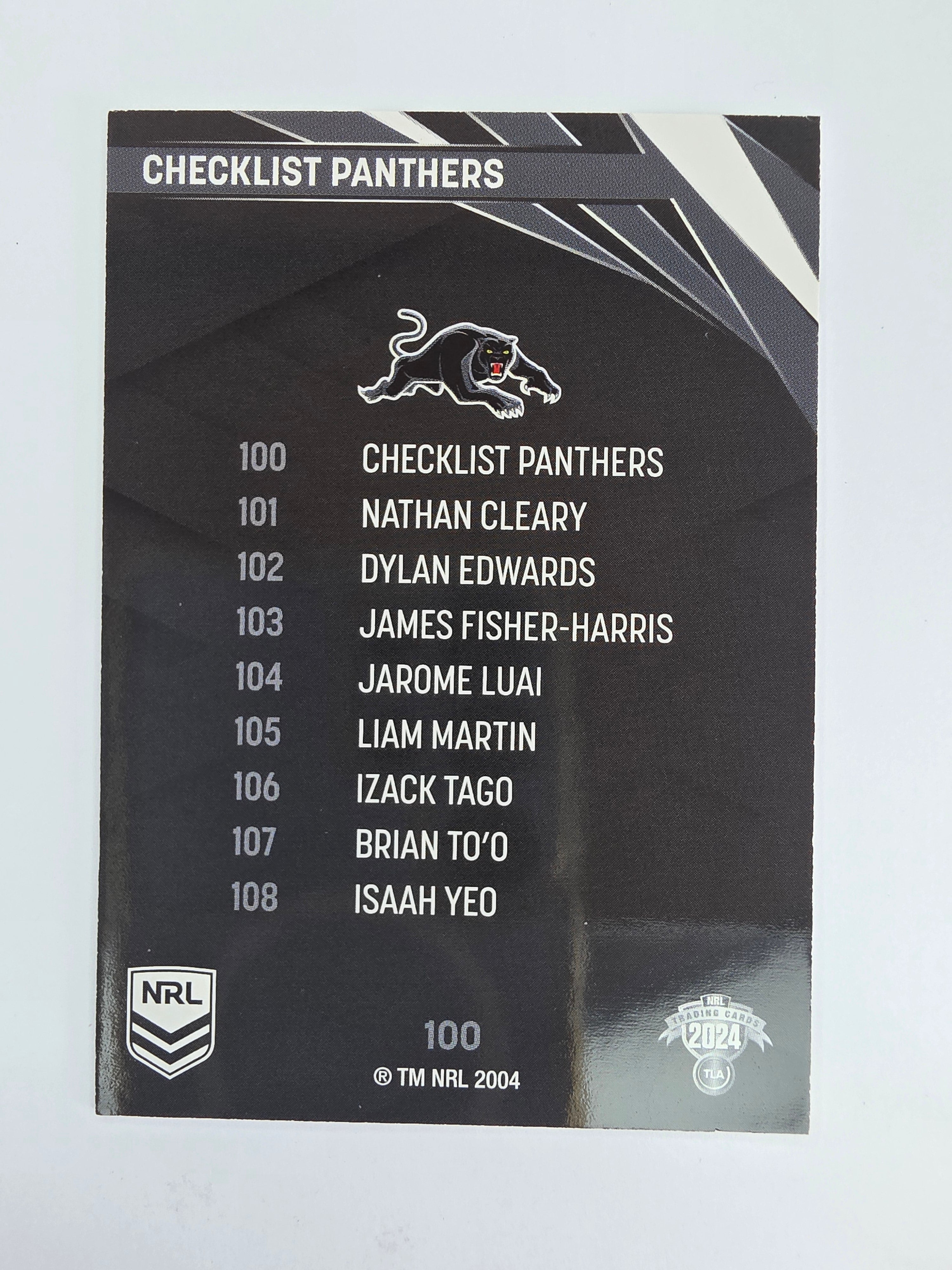 NRL 2024 Traders Base Card #100 Panthers Checklist Penrith Panthers