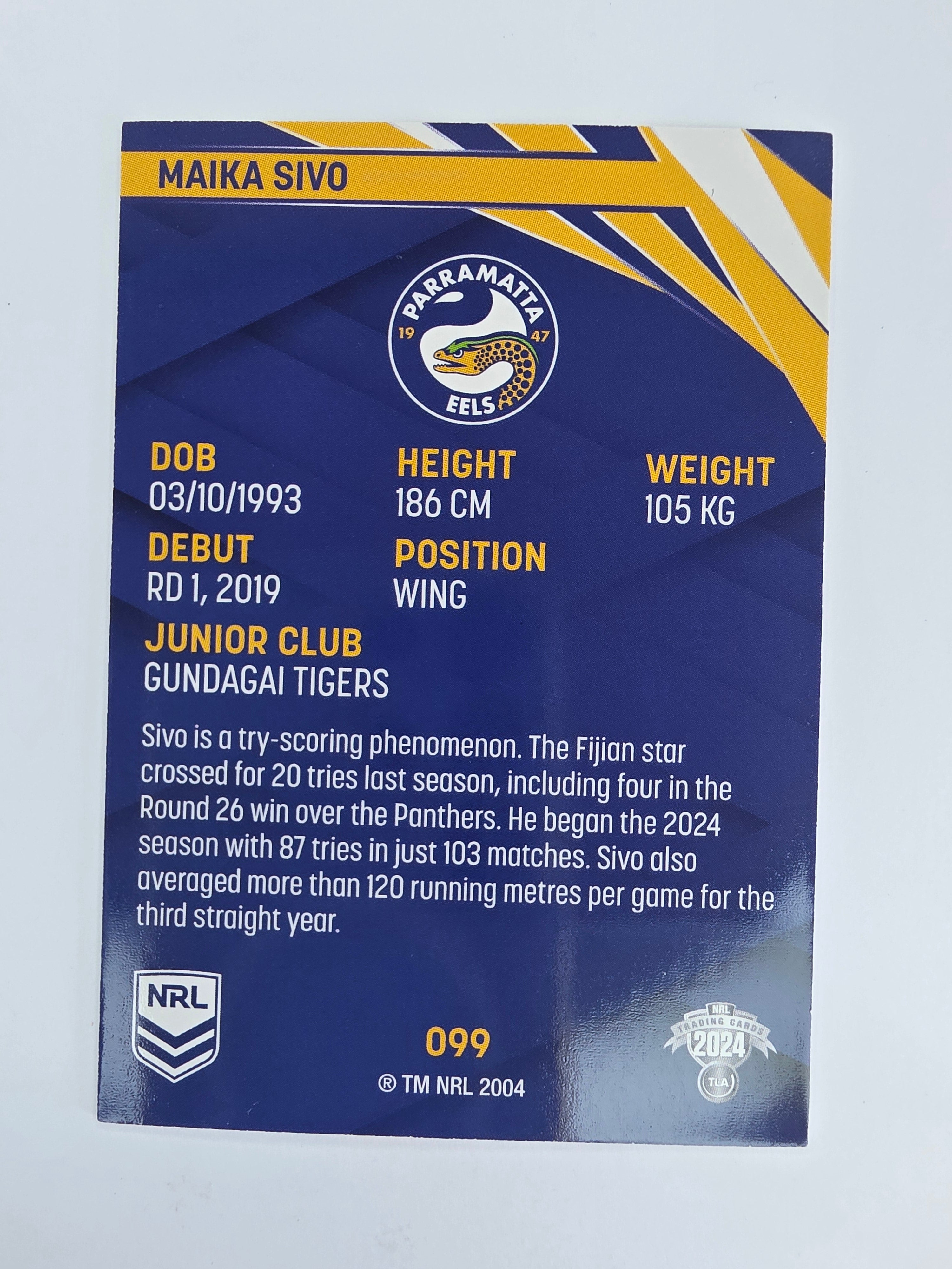 NRL 2024 Traders Base Card #099 Maika Sivo Parramatta Eels