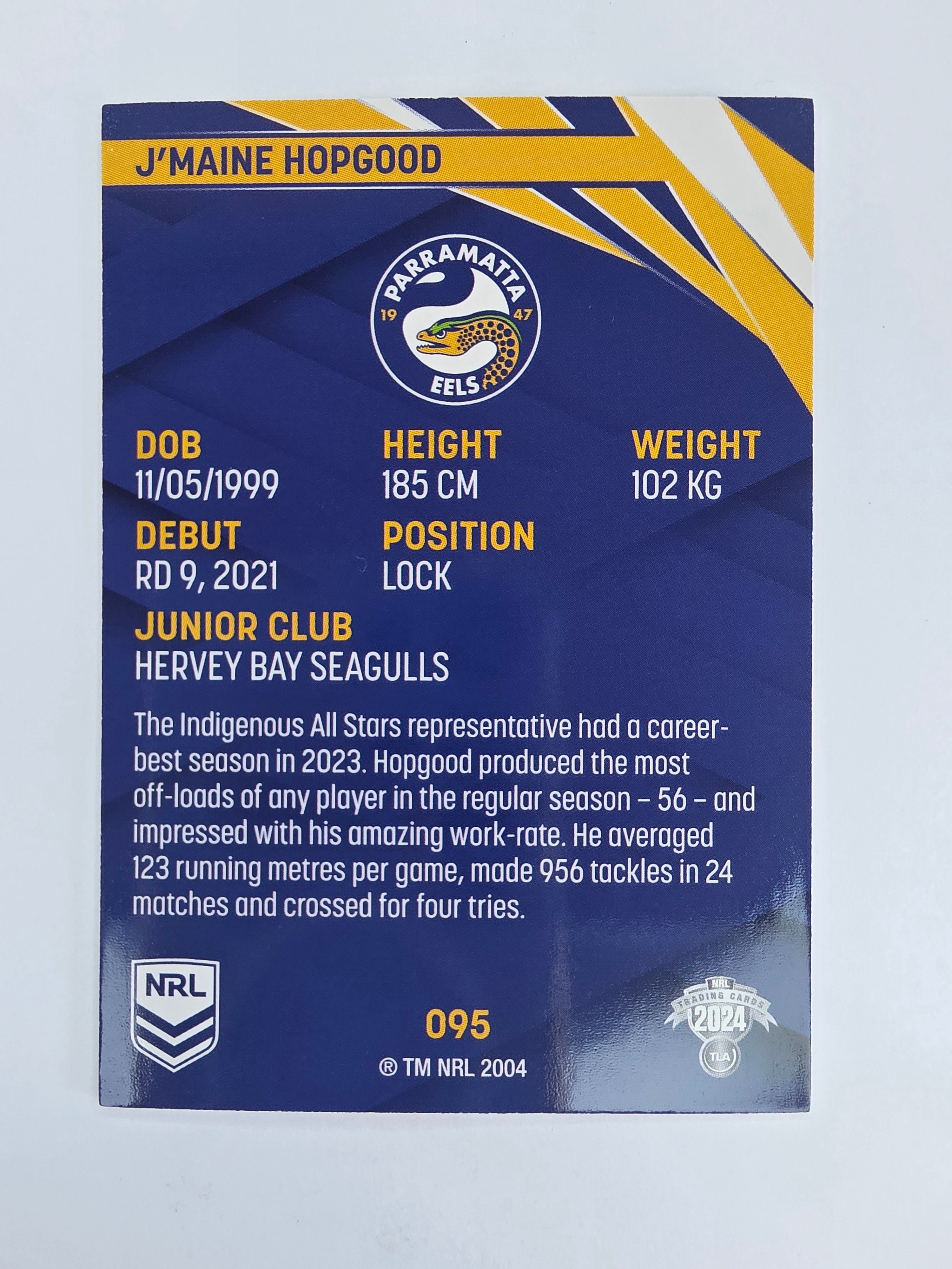 NRL 2024 Traders Base Card #095 J’maine Hopgood Parramatta Eels