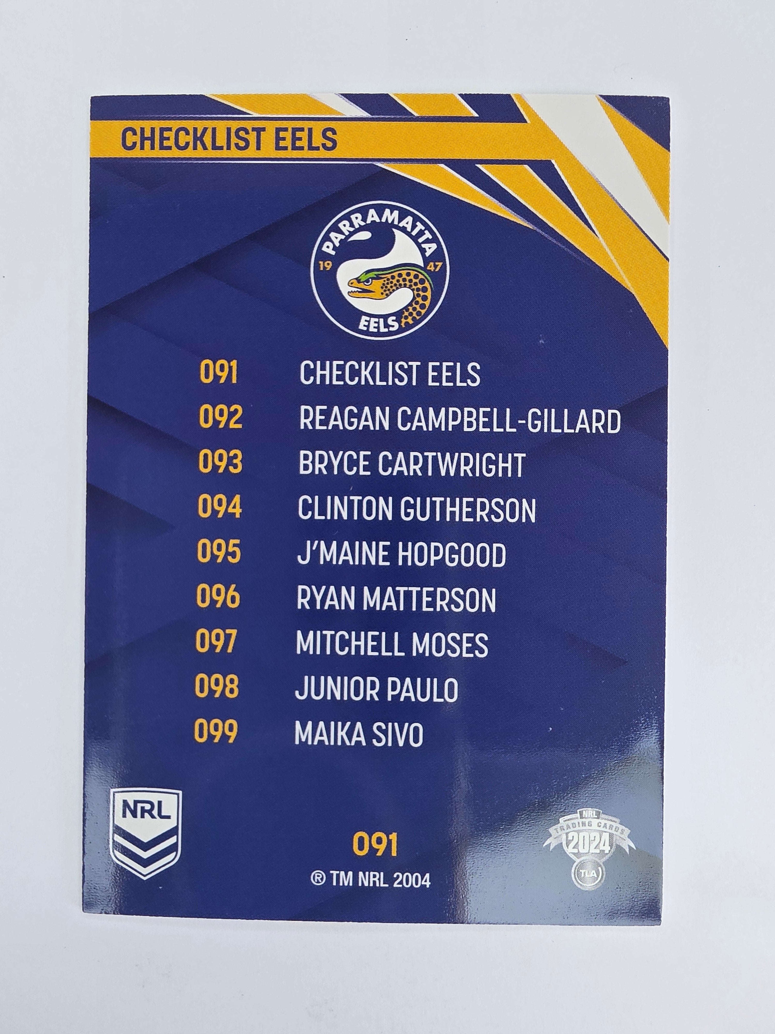 NRL 2024 Traders Base Card #091 Eels Checklist Parramatta Eels