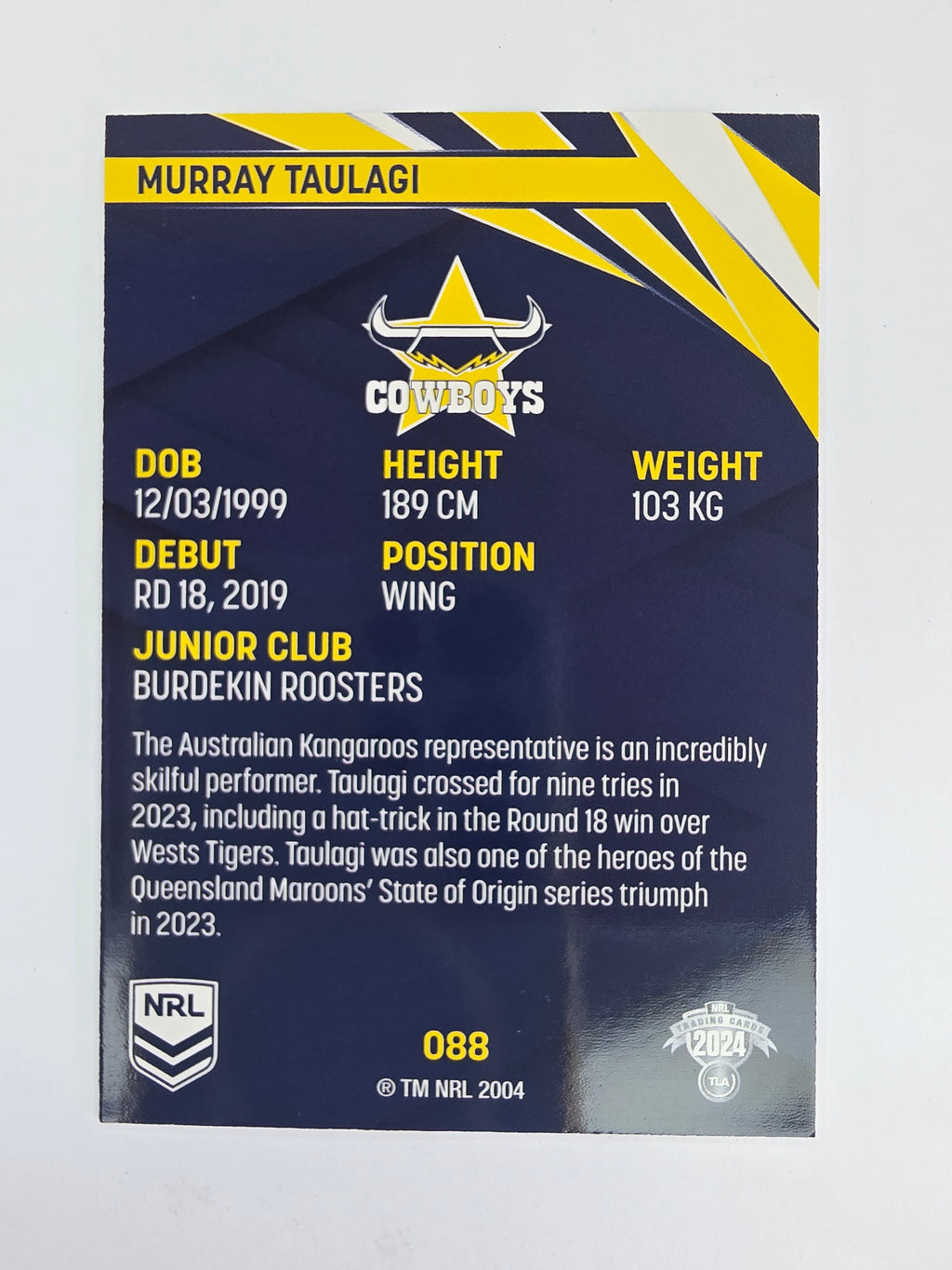 NRL 2024 Traders Base Card #088 Murray Taulagi North Queensland Cowboys