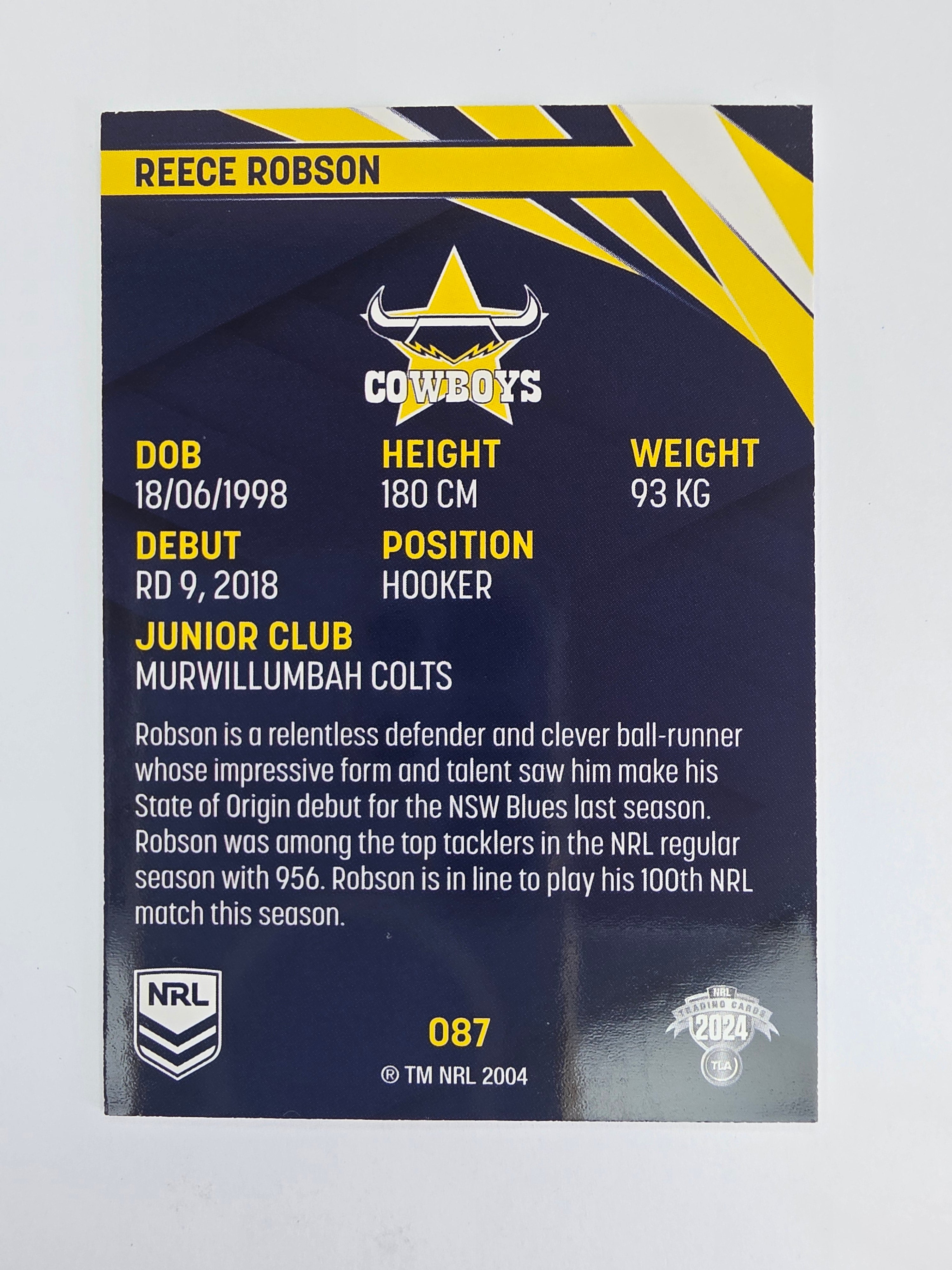 NRL 2024 Traders Base Card #087 Reece Robson North Queensland Cowboys