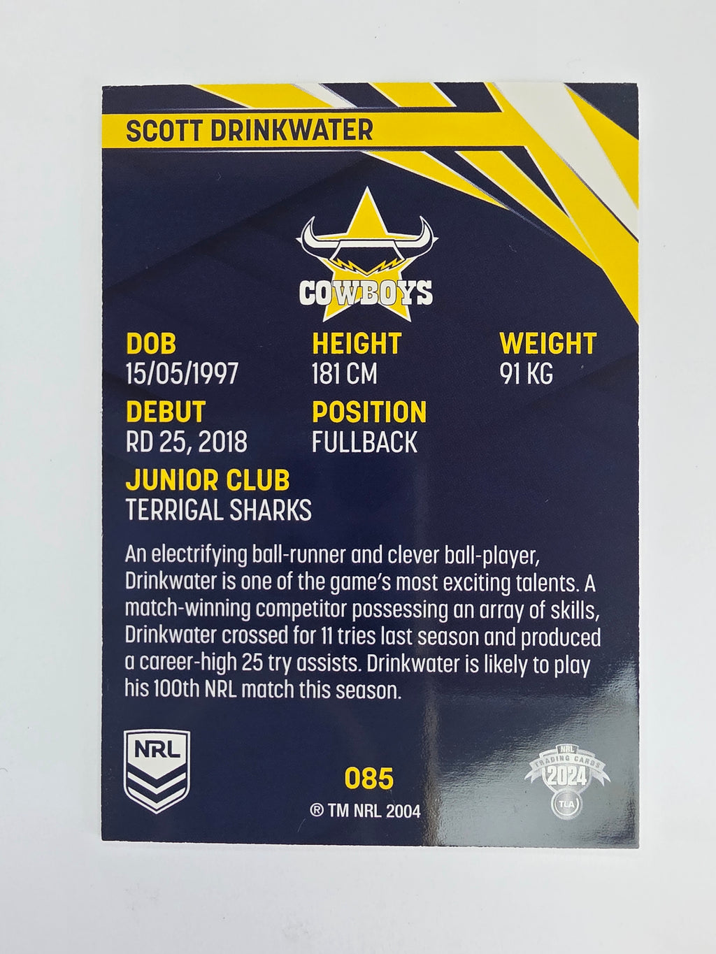 NRL 2024 Traders Base Card #085 Scott Drinkwater North Queensland Cowboys