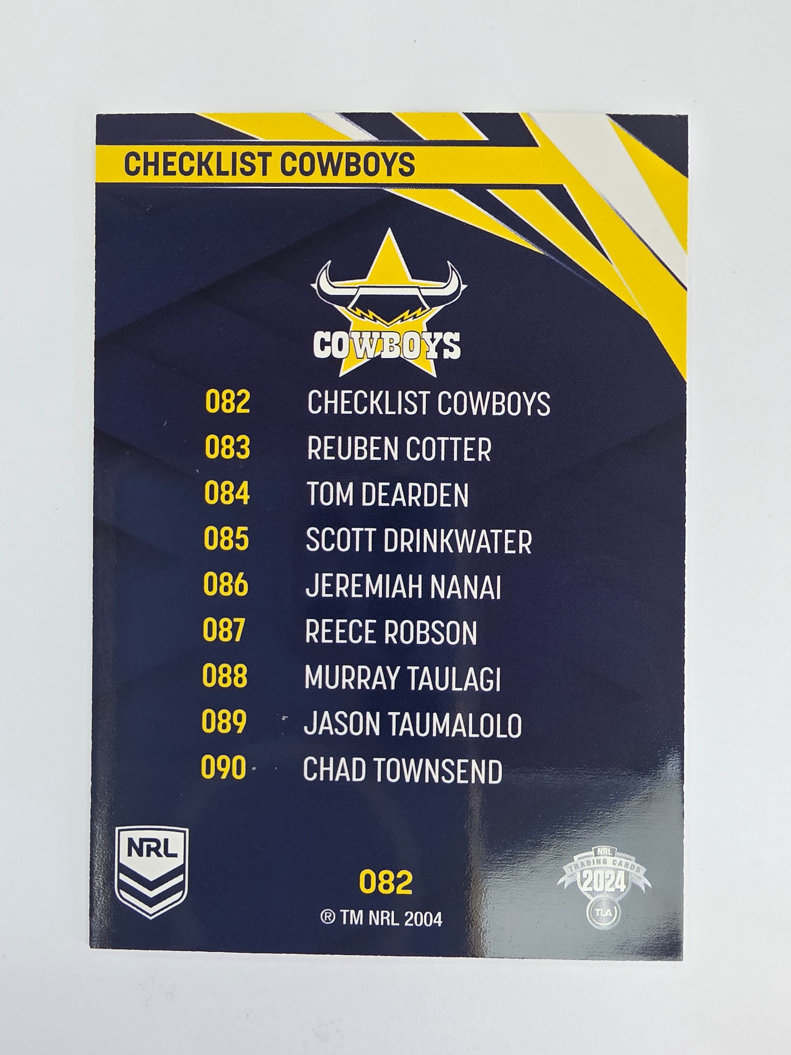 NRL 2024 Traders Base Card #082 Cowboys Checklist North Queensland Cowboys