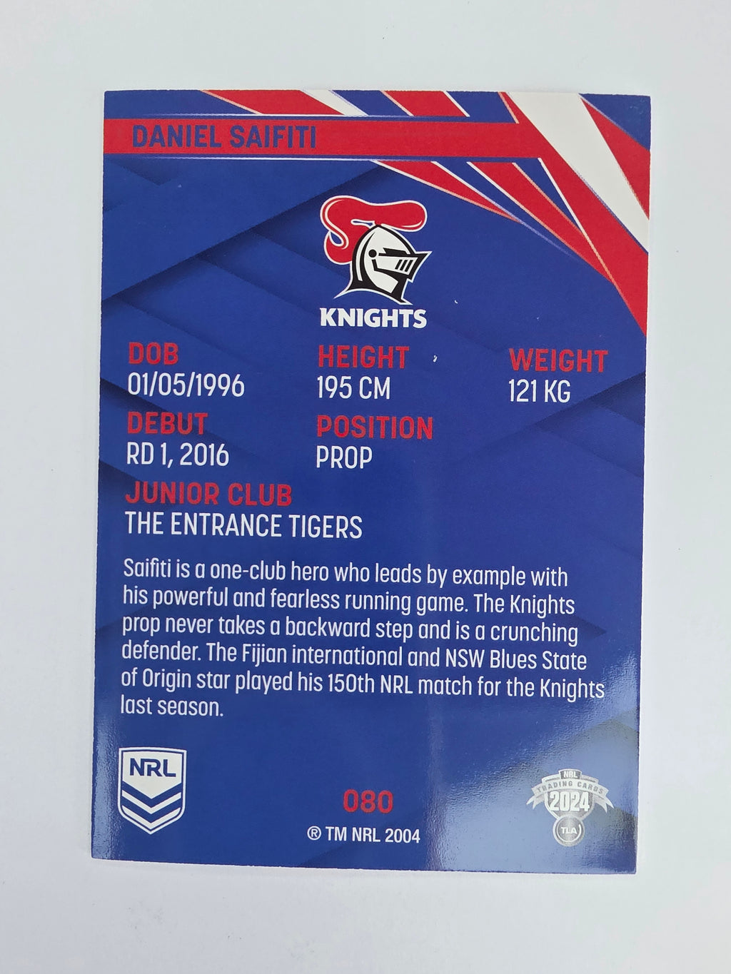 NRL 2024 Traders Base Card #080 Daniel Saifiti Newcastle Knights