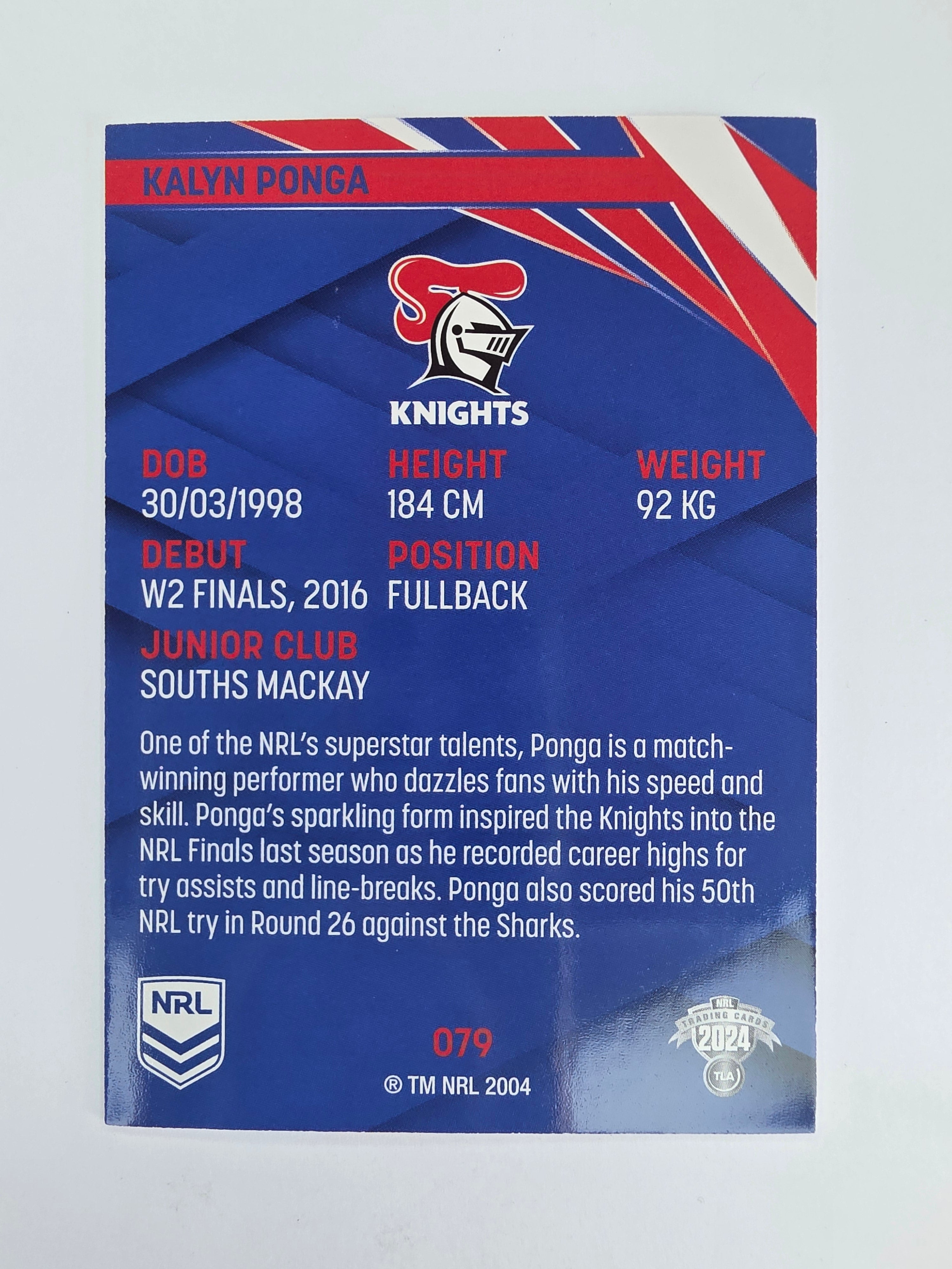 NRL 2024 Traders Base Card #079 Kalyn Ponga Newcastle Knights