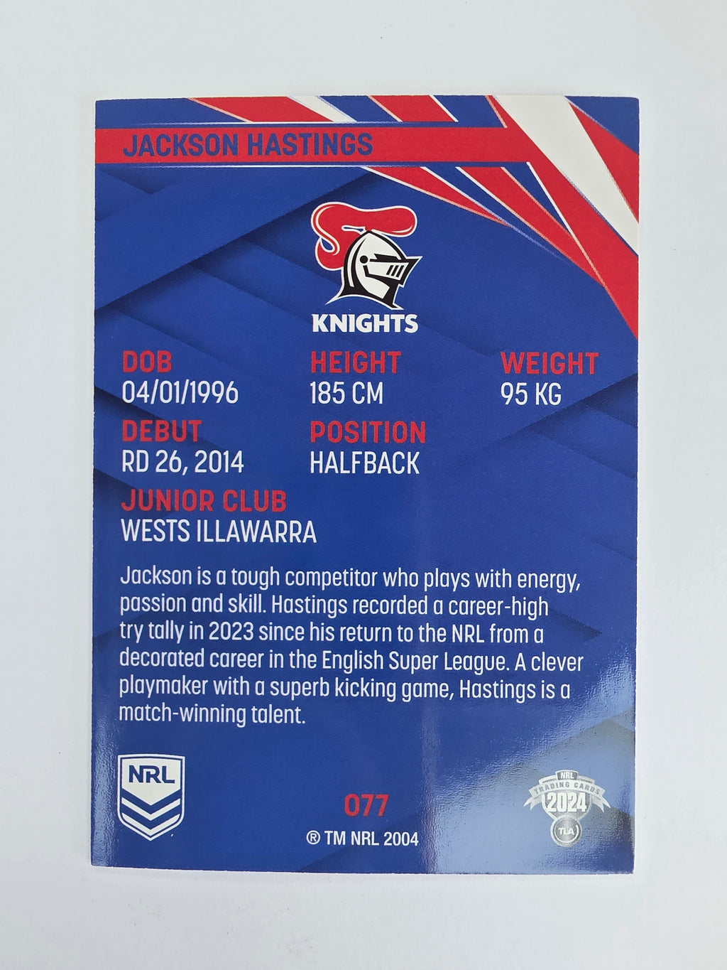 NRL 2024 Traders Base Card #077 Jackson Hastings Newcastle Knights