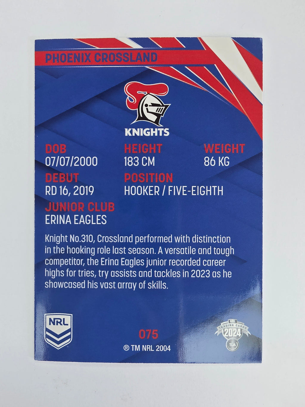 NRL 2024 Traders Base Card #075 Phoenix Crossland Newcastle Knights