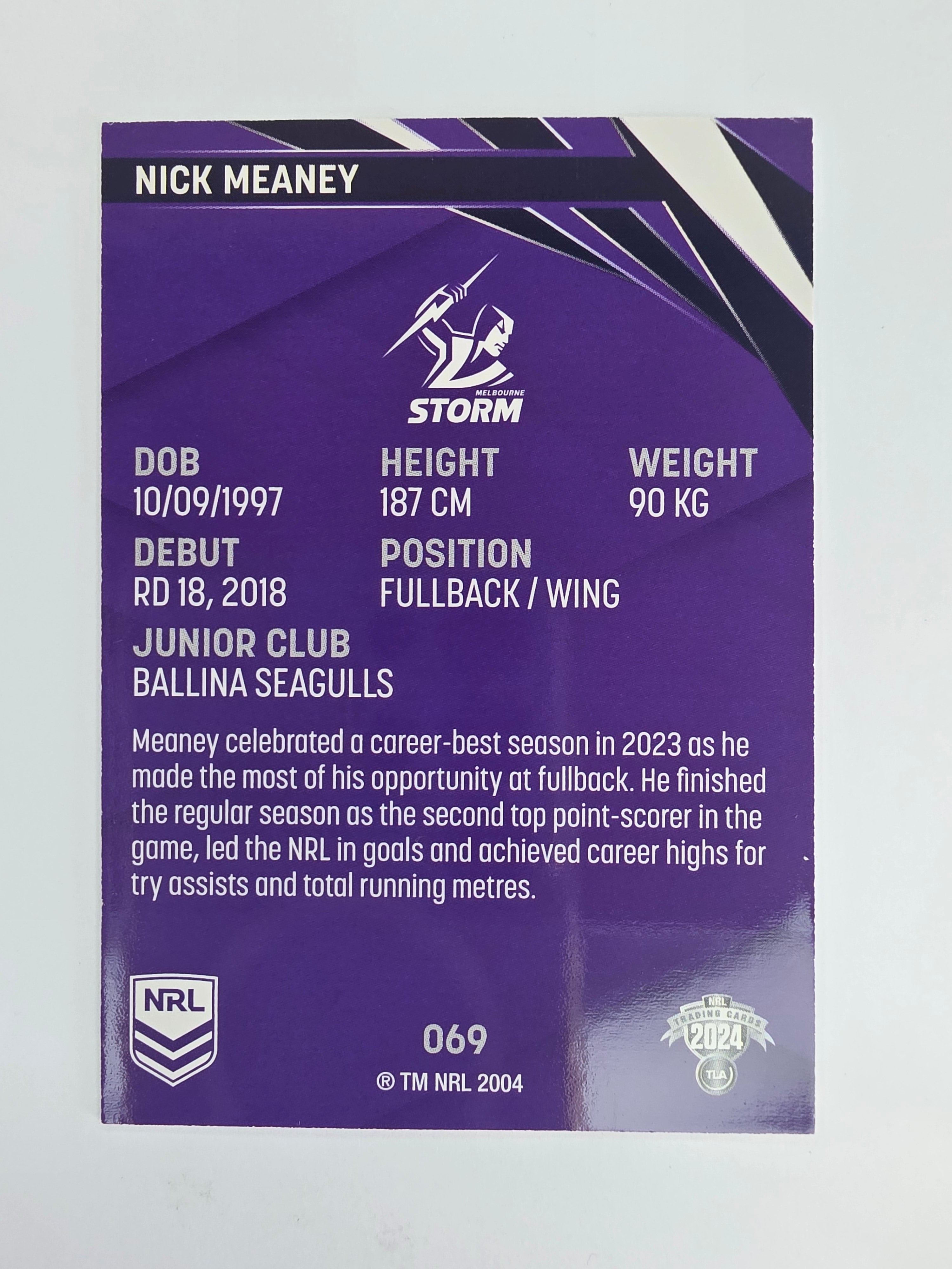 NRL 2024 Traders Base Card #069 Nick Meaney Melbourne Storm