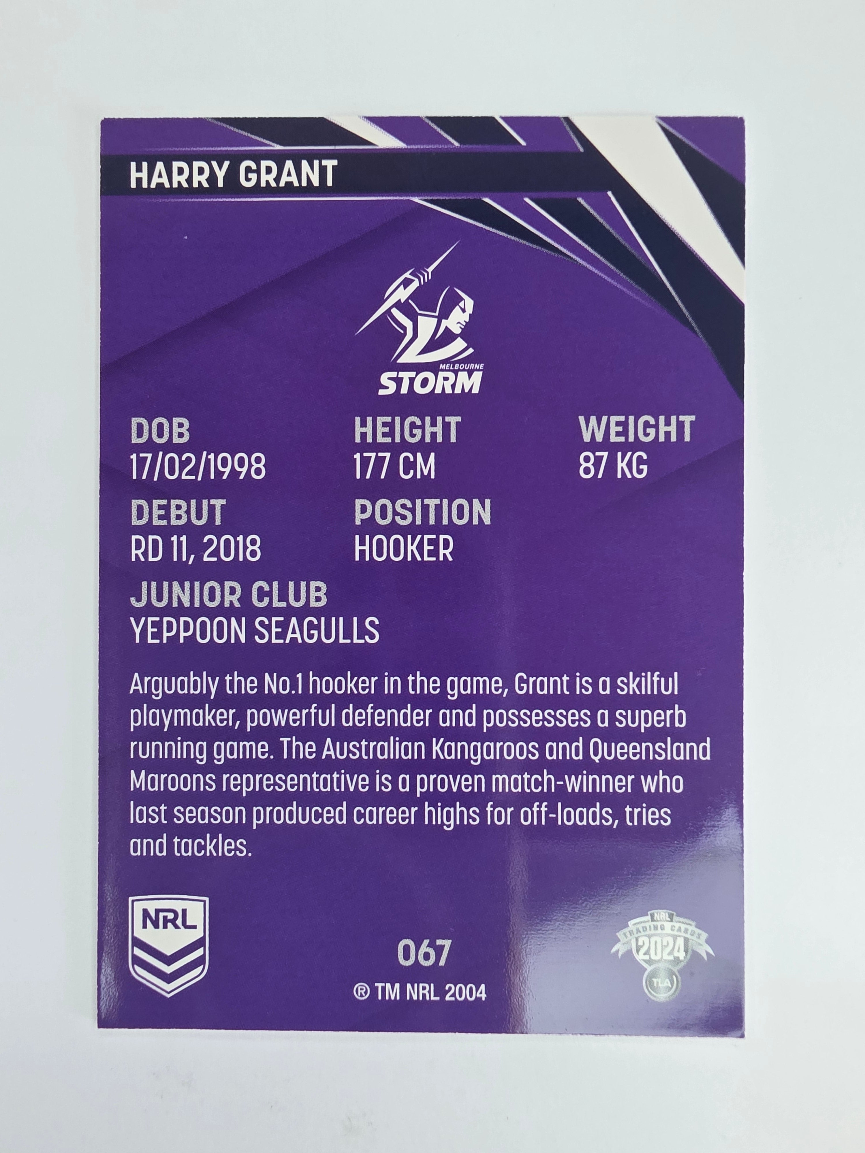 NRL 2024 Traders Base Card #067 Harry Grant Melbourne Storm