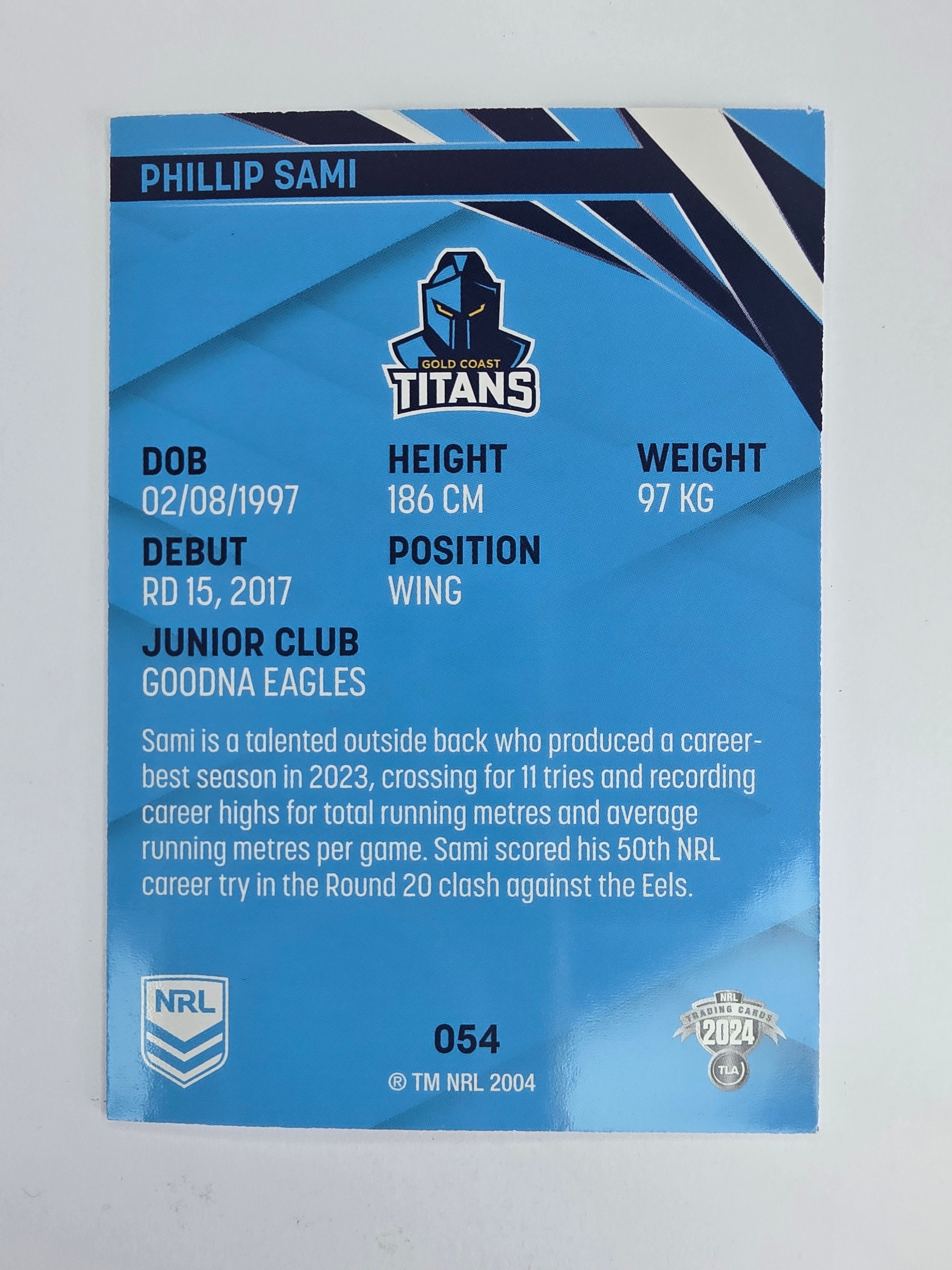 NRL 2024 Traders Base Card #054 Phillip Sami Gold Coast Titans