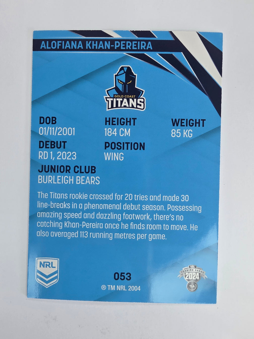 NRL 2024 Traders Base Card #053 Alofiana Khan-Pereira Gold Coast Titans