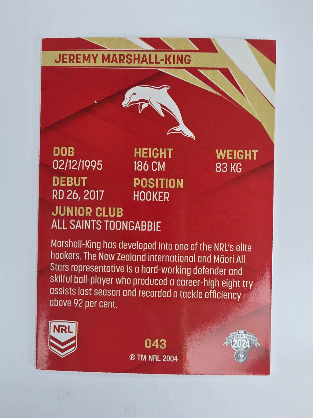 NRL 2024 Traders Base Card #043 Jeremy Marshall-King Redcliffe Dolphins