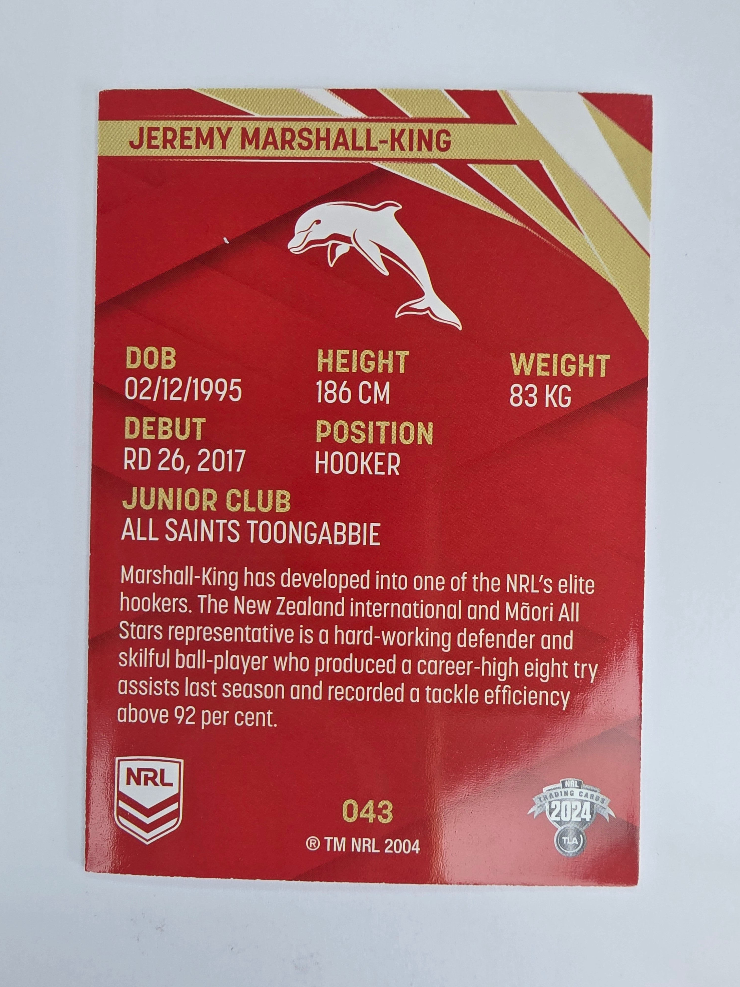 NRL 2024 Traders Base Card #043 Jeremy Marshall-King Redcliffe Dolphins
