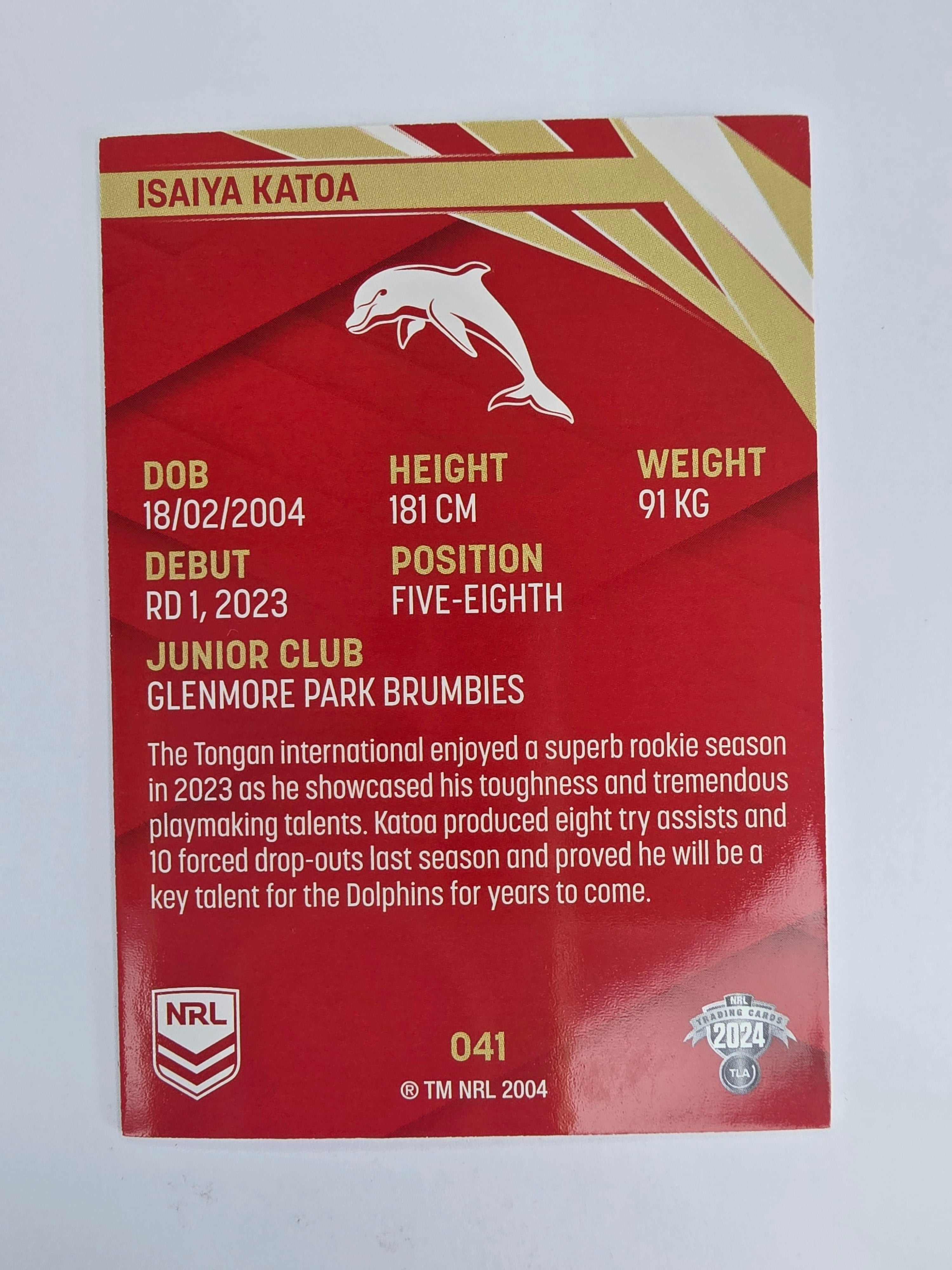 NRL 2024 Traders Base Card #041 Isaiya Katoa Redcliffe Dolphins