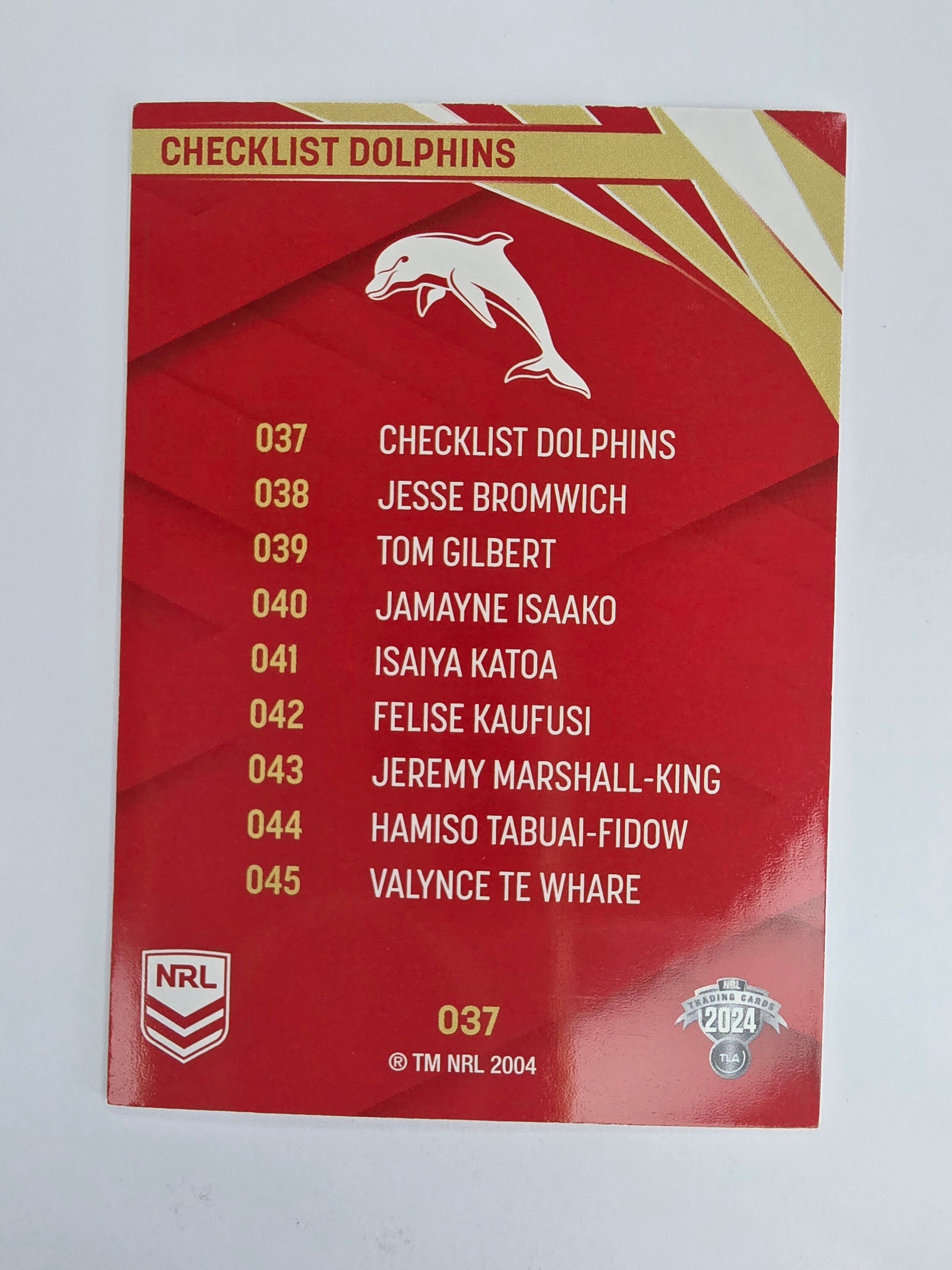 NRL 2024 Traders Base Card #037 Dolphins Checklist Redcliffe Dolphins