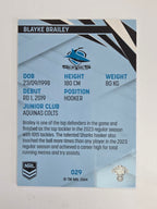 NRL 2024 Traders Base Card #029 Blayke Brailey Cronulla Sutherland Sharks