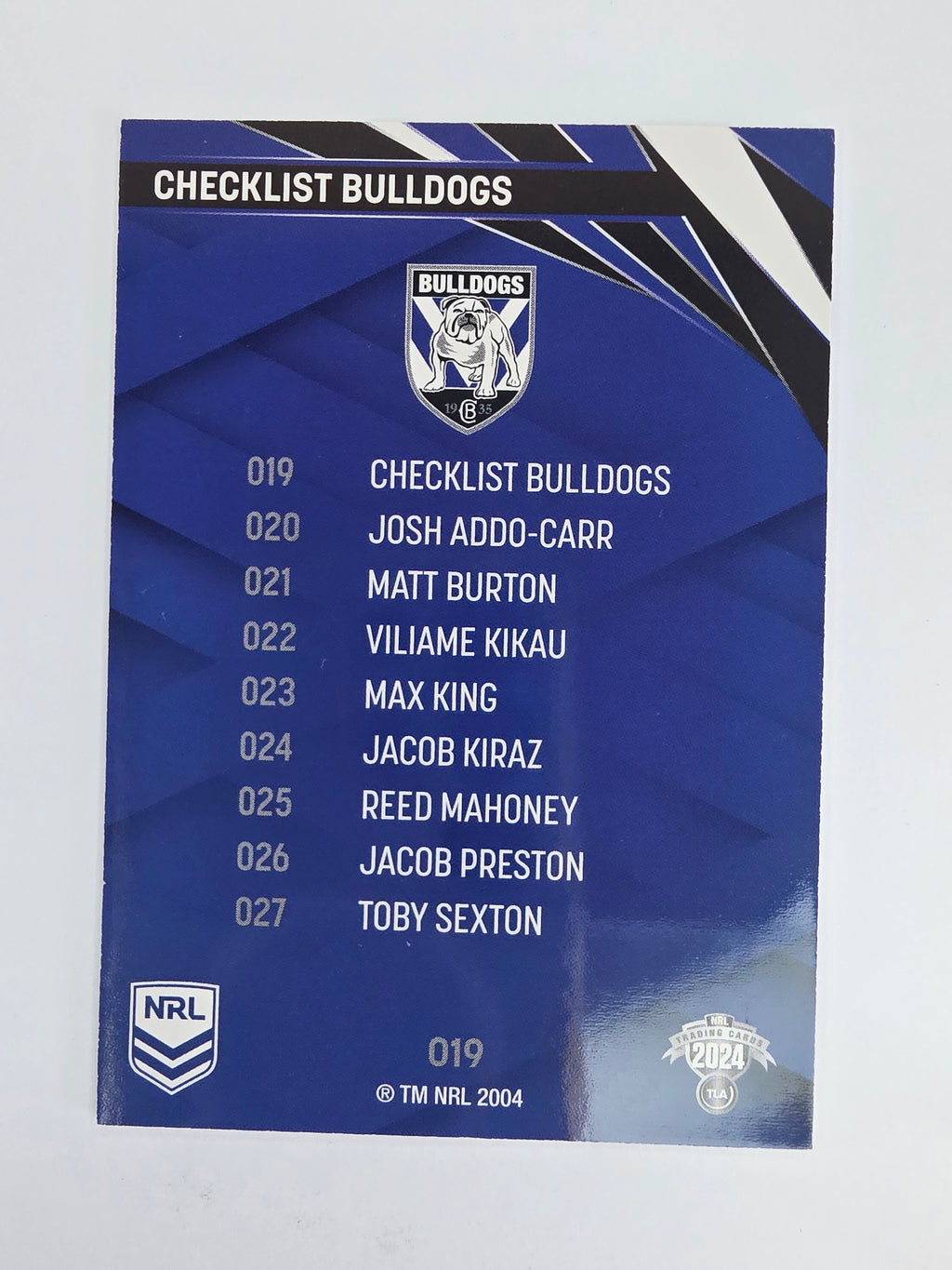 NRL 2024 Traders Base Card #019 Bulldogs Checklist Canterbury Bankstown Bulldogs