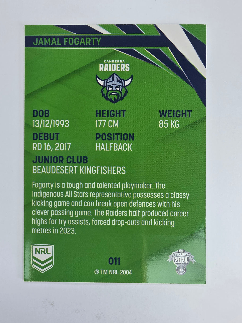 NRL 2024 Traders Base Card #011 Jamal Fogarty Canberra Raiders