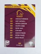 NRL 2024 Traders Base Card #001 Broncos Checklist Brisbane Broncos