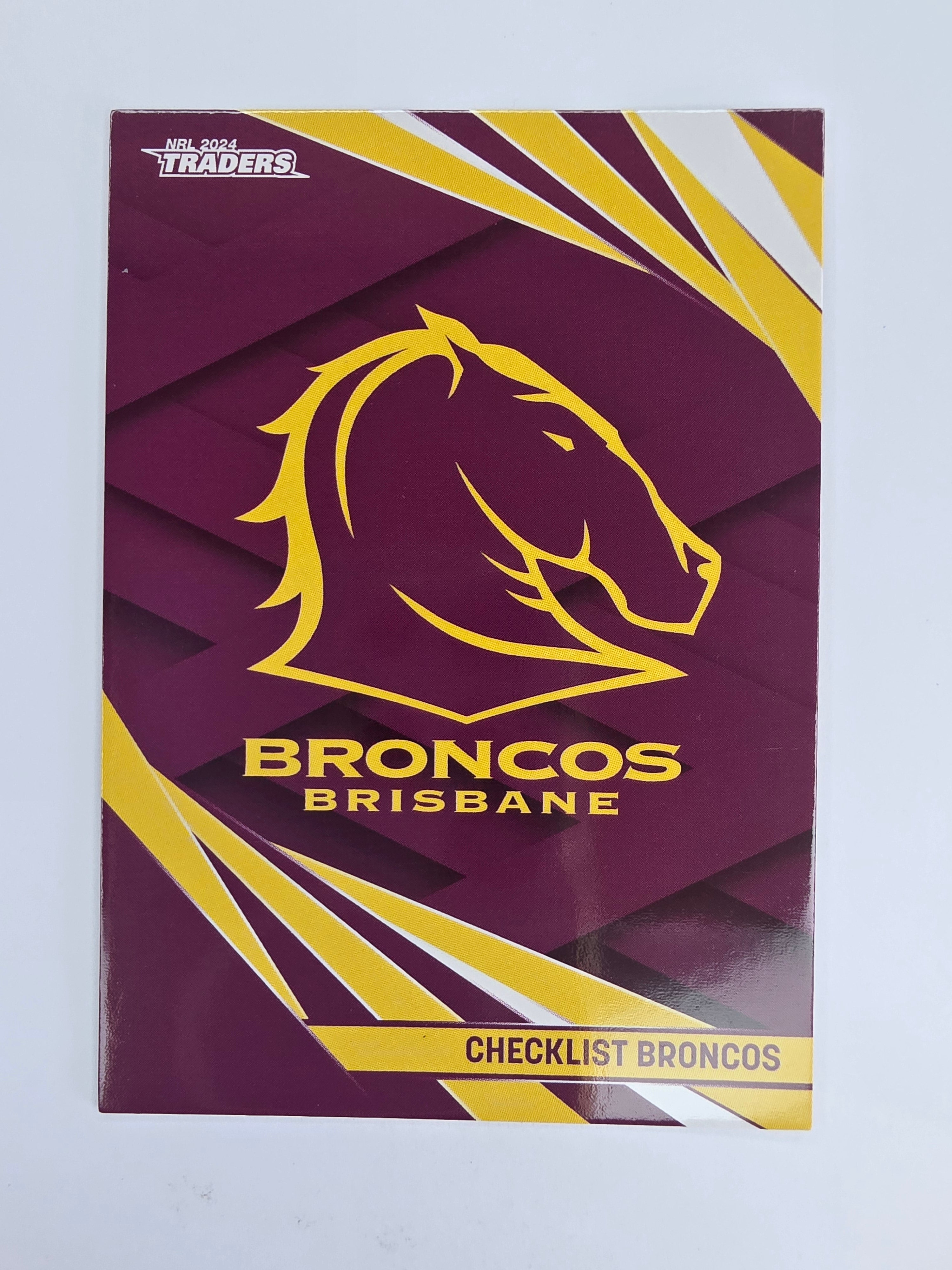 NRL 2024 Traders Base Card #001 Broncos Checklist Brisbane Broncos