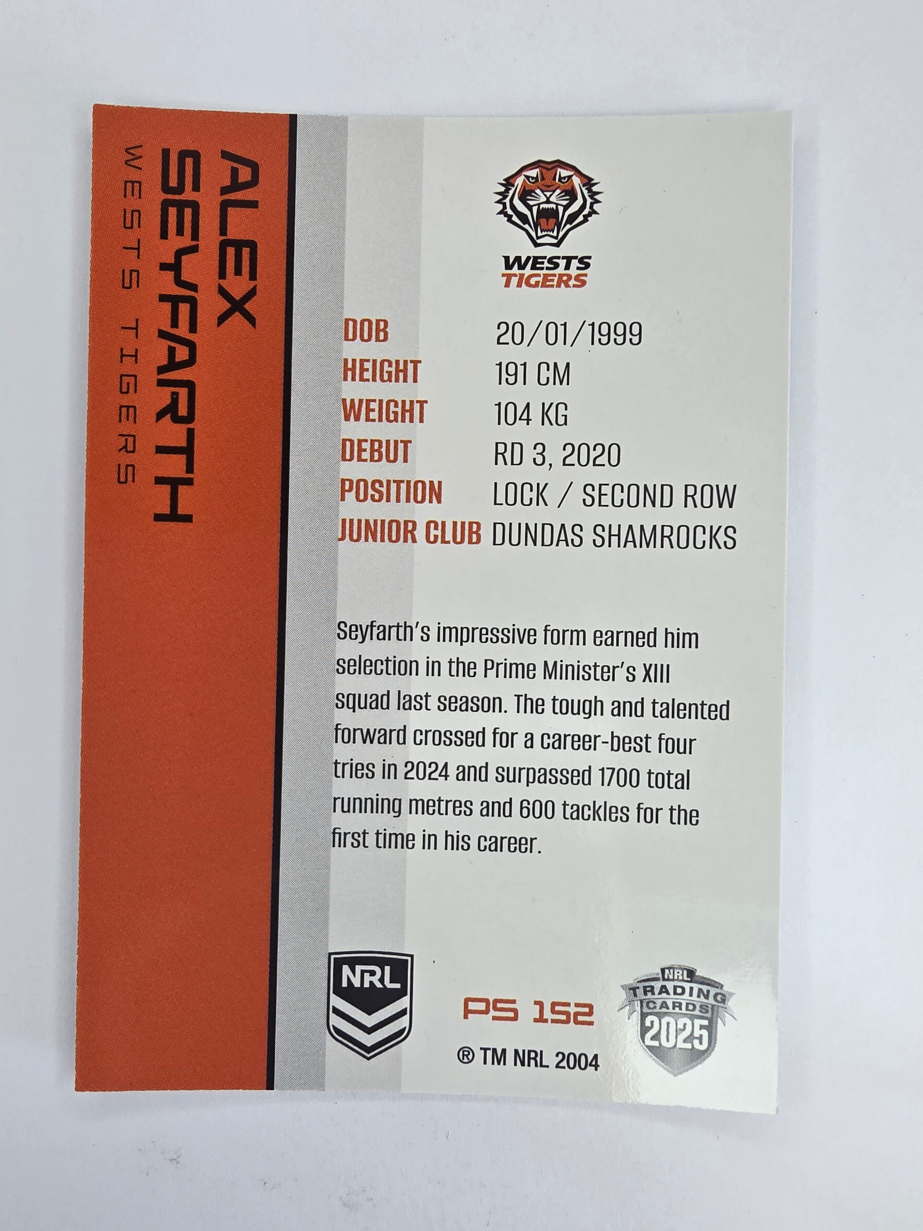 NRL 2025 Traders Silver Parallel #152 Alex Seyfarth Wests Tigers