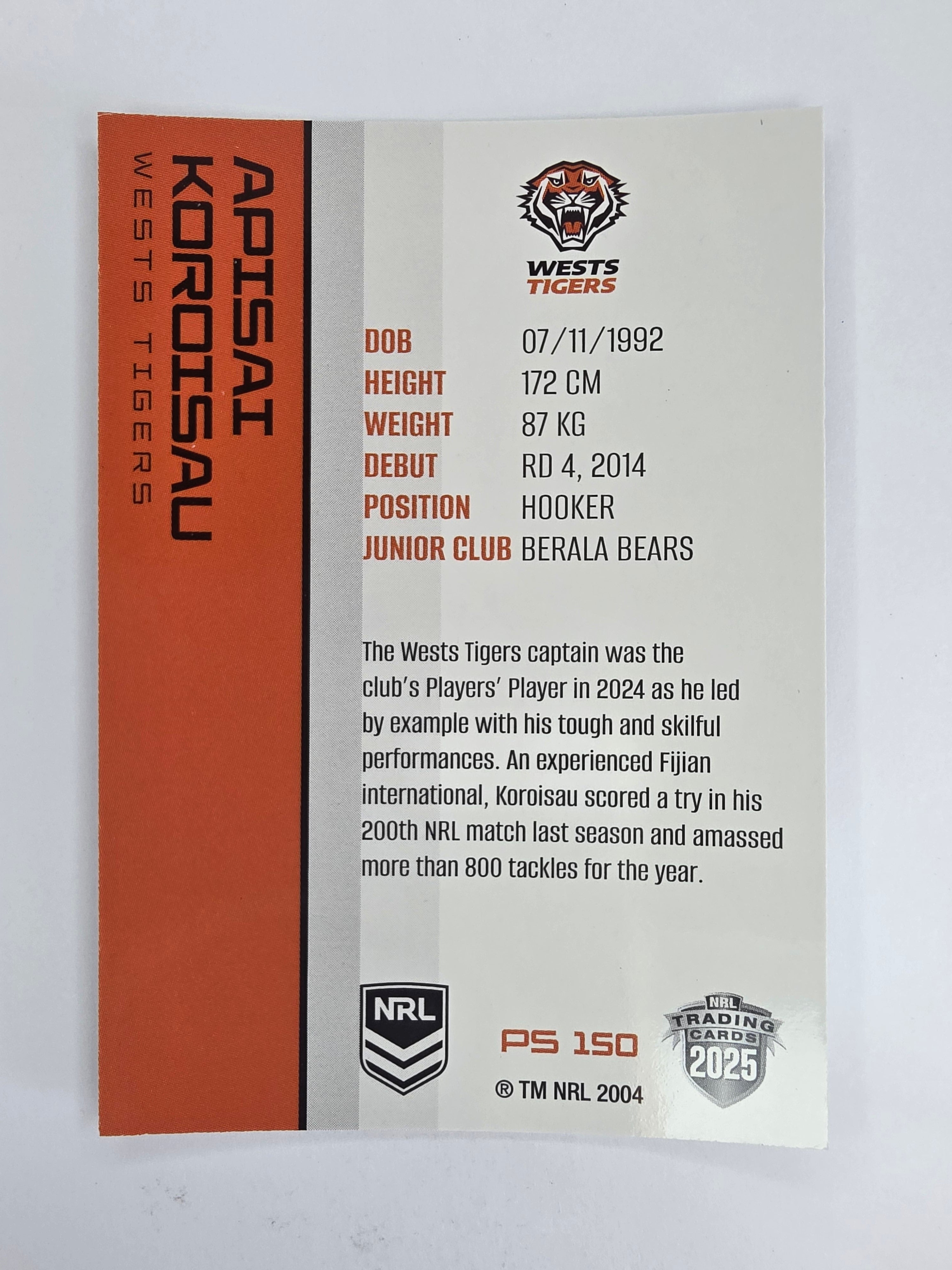 NRL 2025 Traders Silver Parallel #150 Apisai Koroisau Wests Tigers