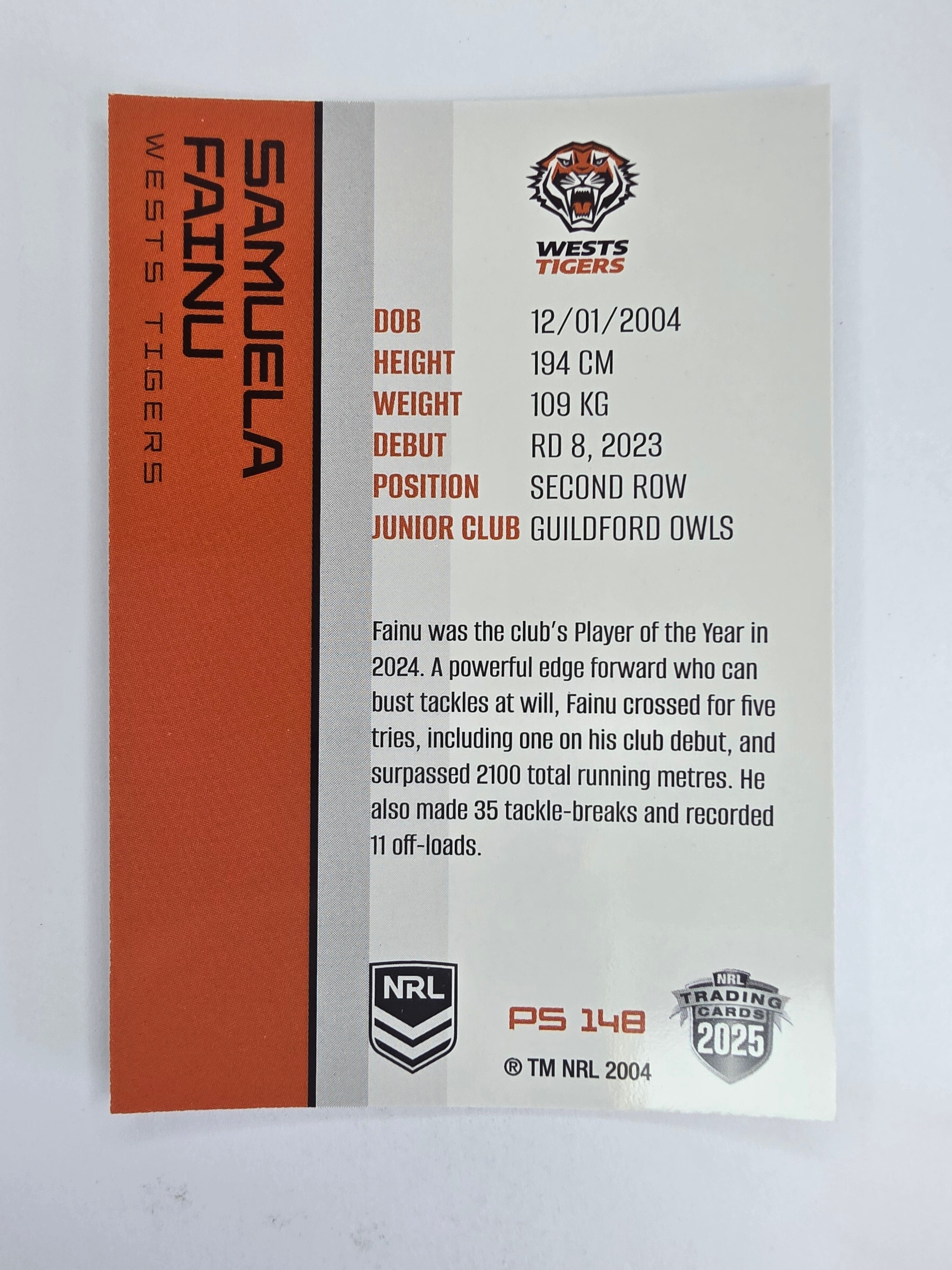 NRL 2025 Traders Silver Parallel #148 Samuela Fainu Wests Tigers