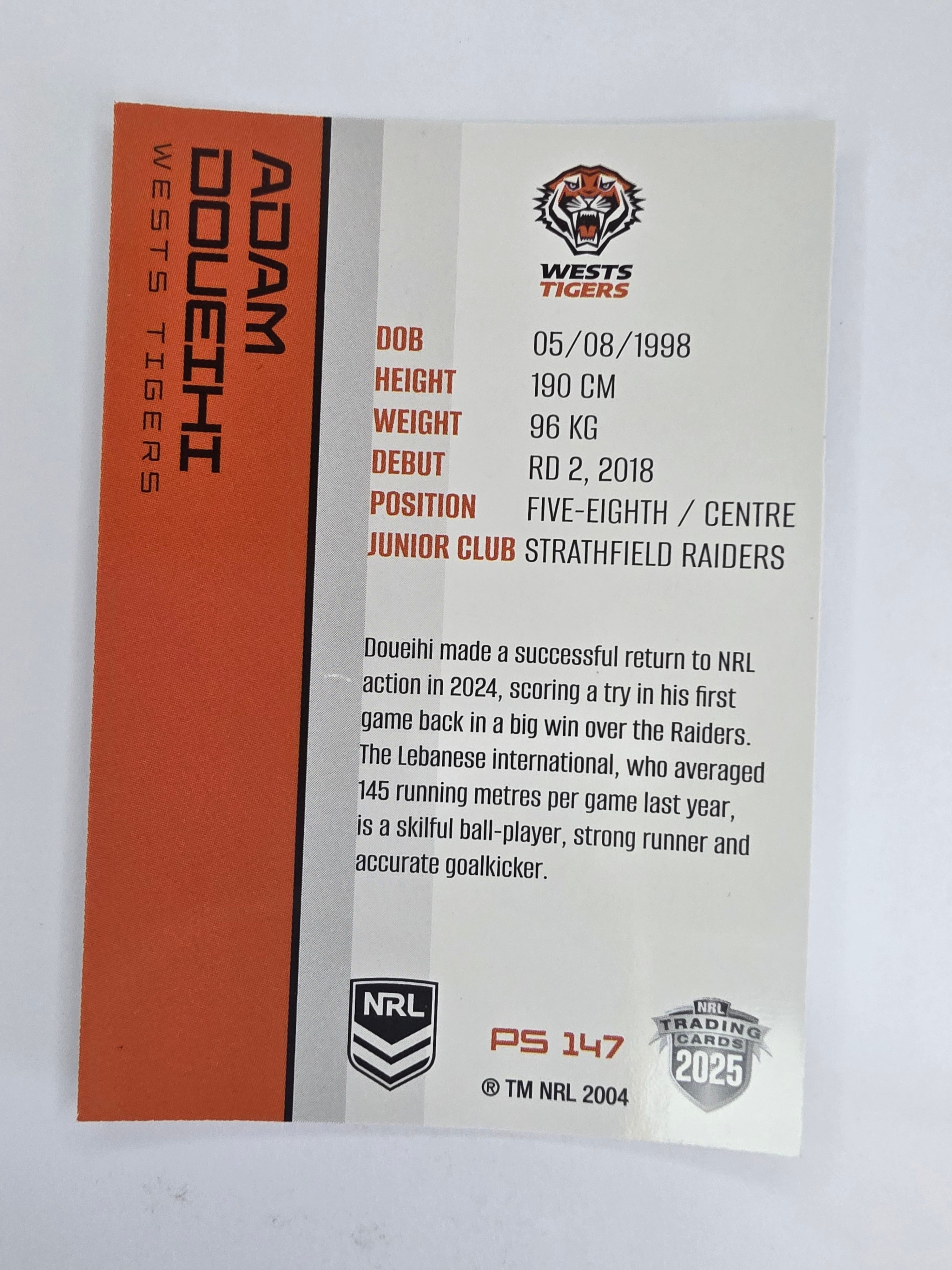 NRL 2025 Traders Silver Parallel #147 Adam Doueihi Wests Tigers