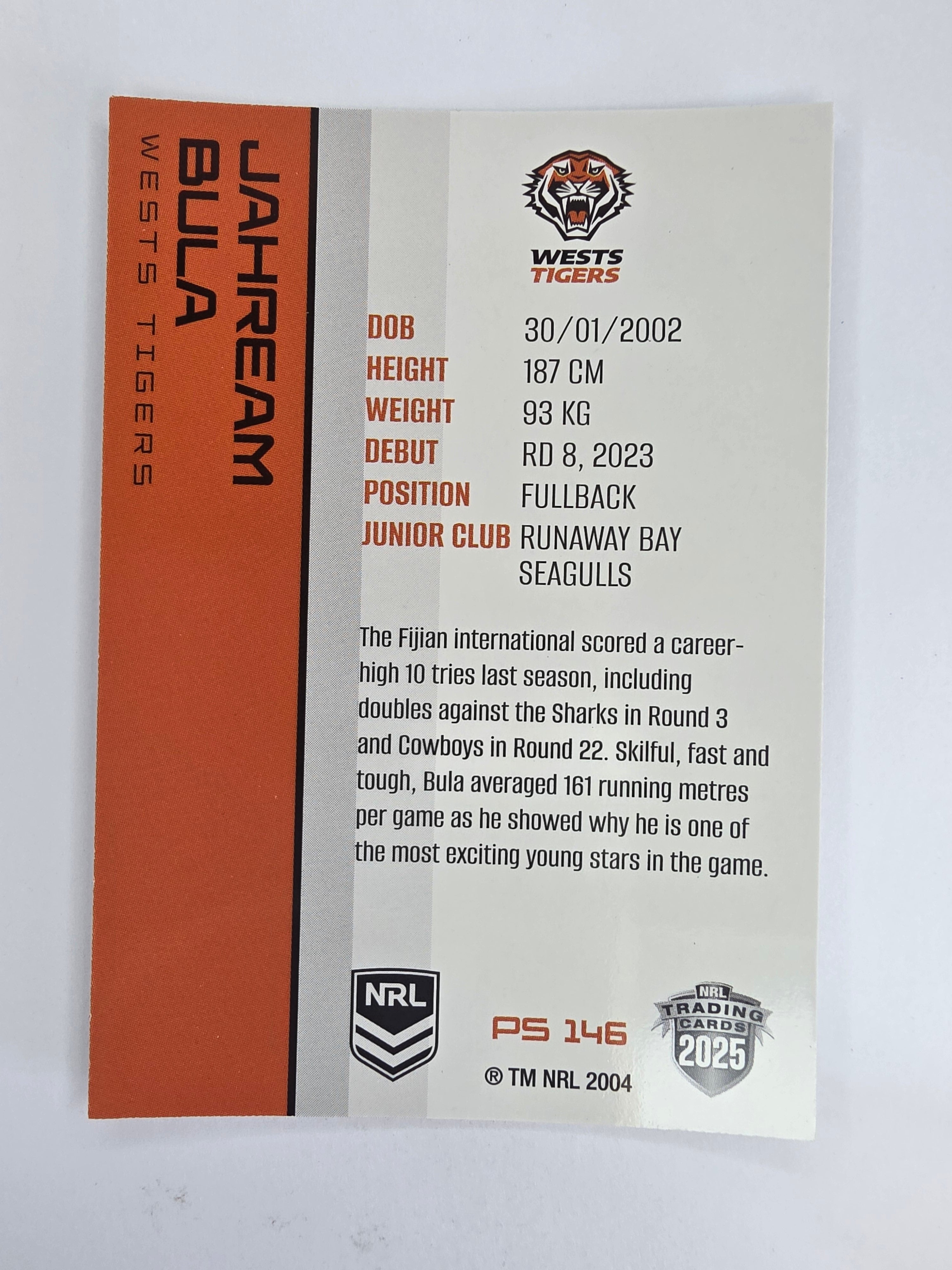NRL 2025 Traders Silver Parallel #146 Jahream Bula Wests Tigers