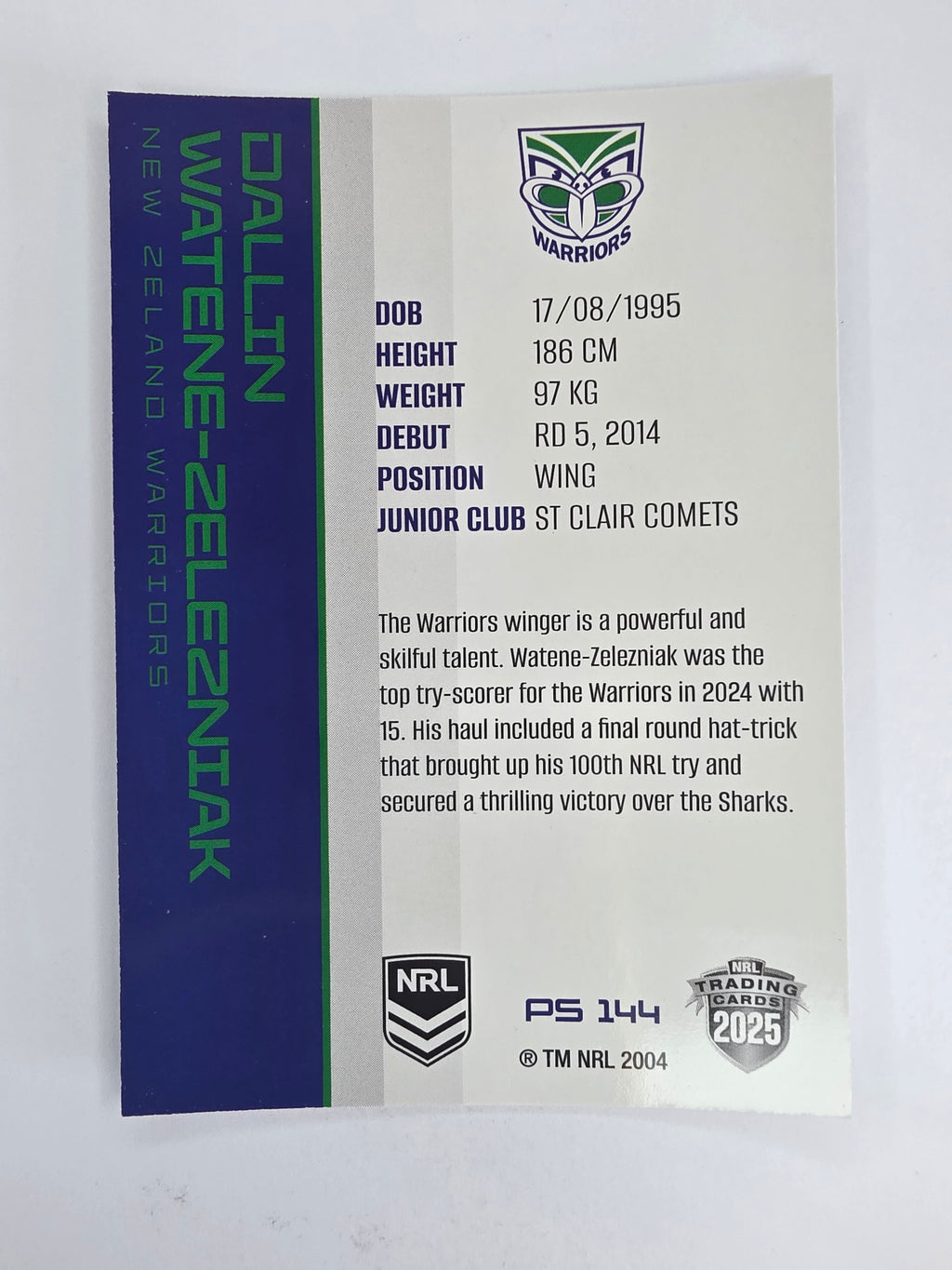NRL 2025 Traders Silver Parallel #144 Dallin Watene-Zelezniak New Zealand Warriors