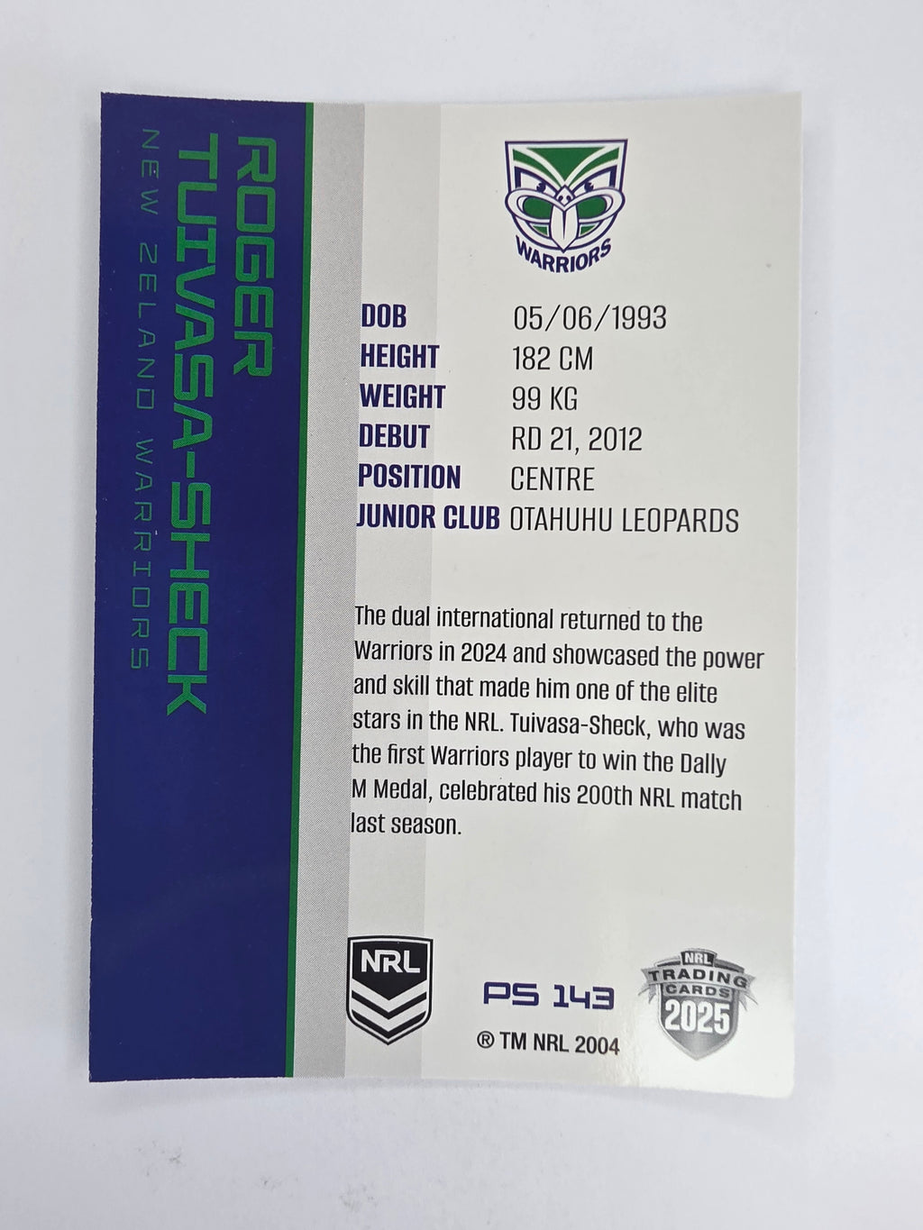 NRL 2025 Traders Silver Parallel #143 Roger Tuivasa-Sheck New Zealand Warriors