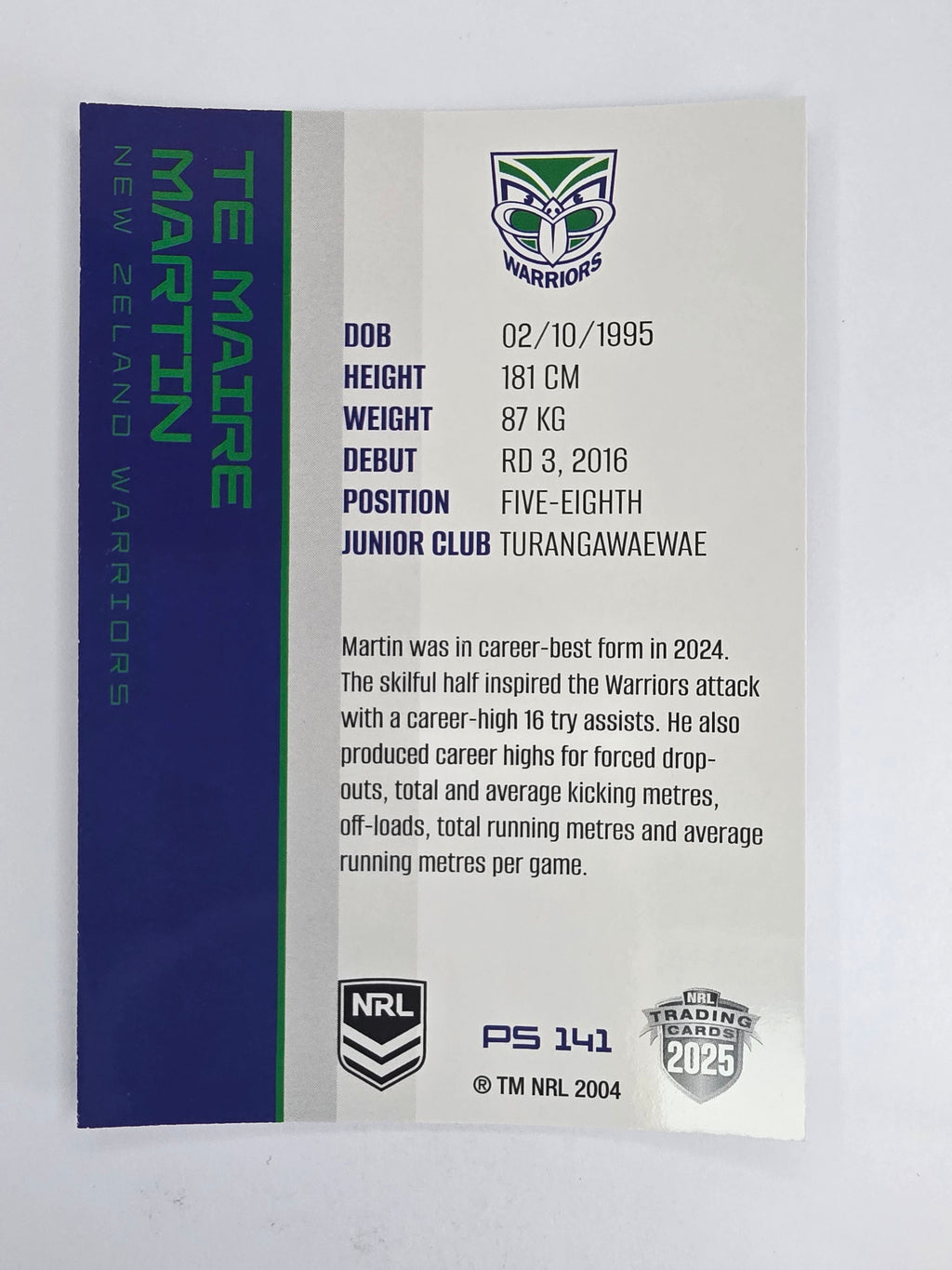 NRL 2025 Traders Silver Parallel #141 Te Maire Martin New Zealand Warriors