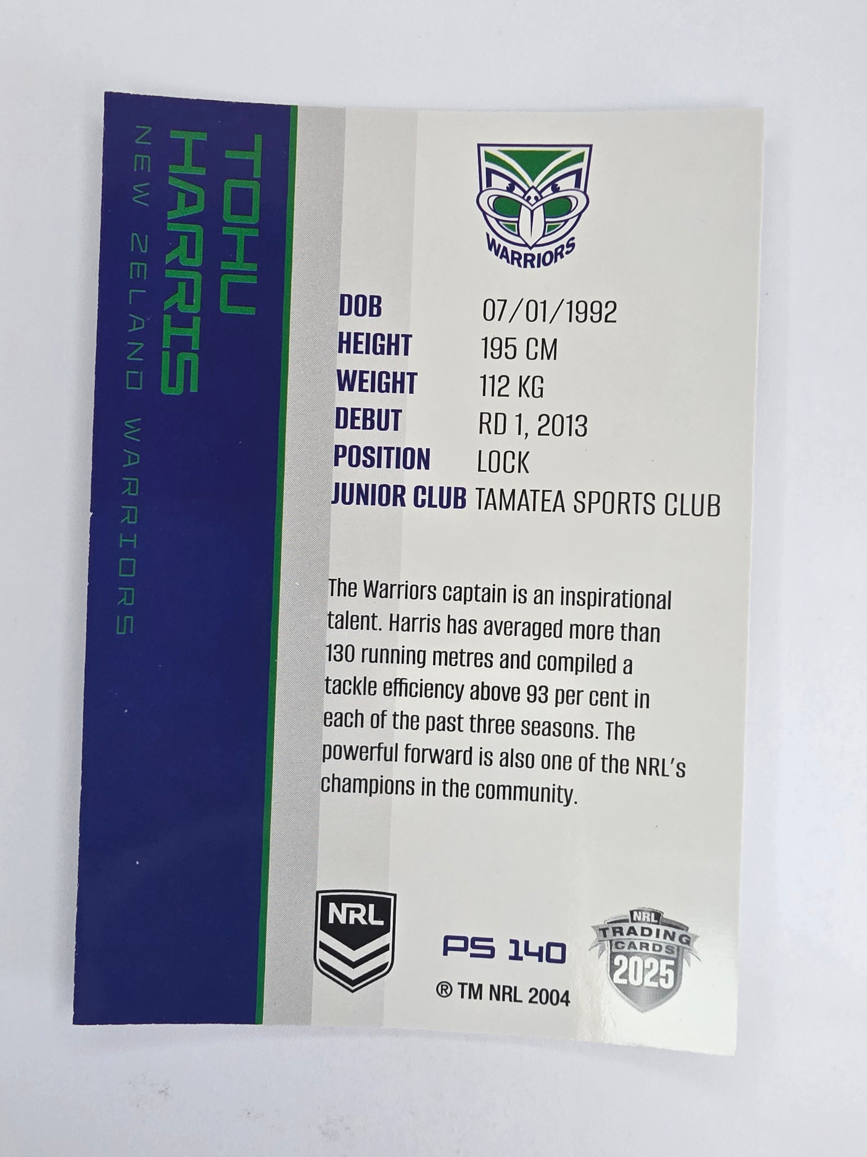 NRL 2025 Traders Silver Parallel #140 Tohu Harris New Zealand Warriors