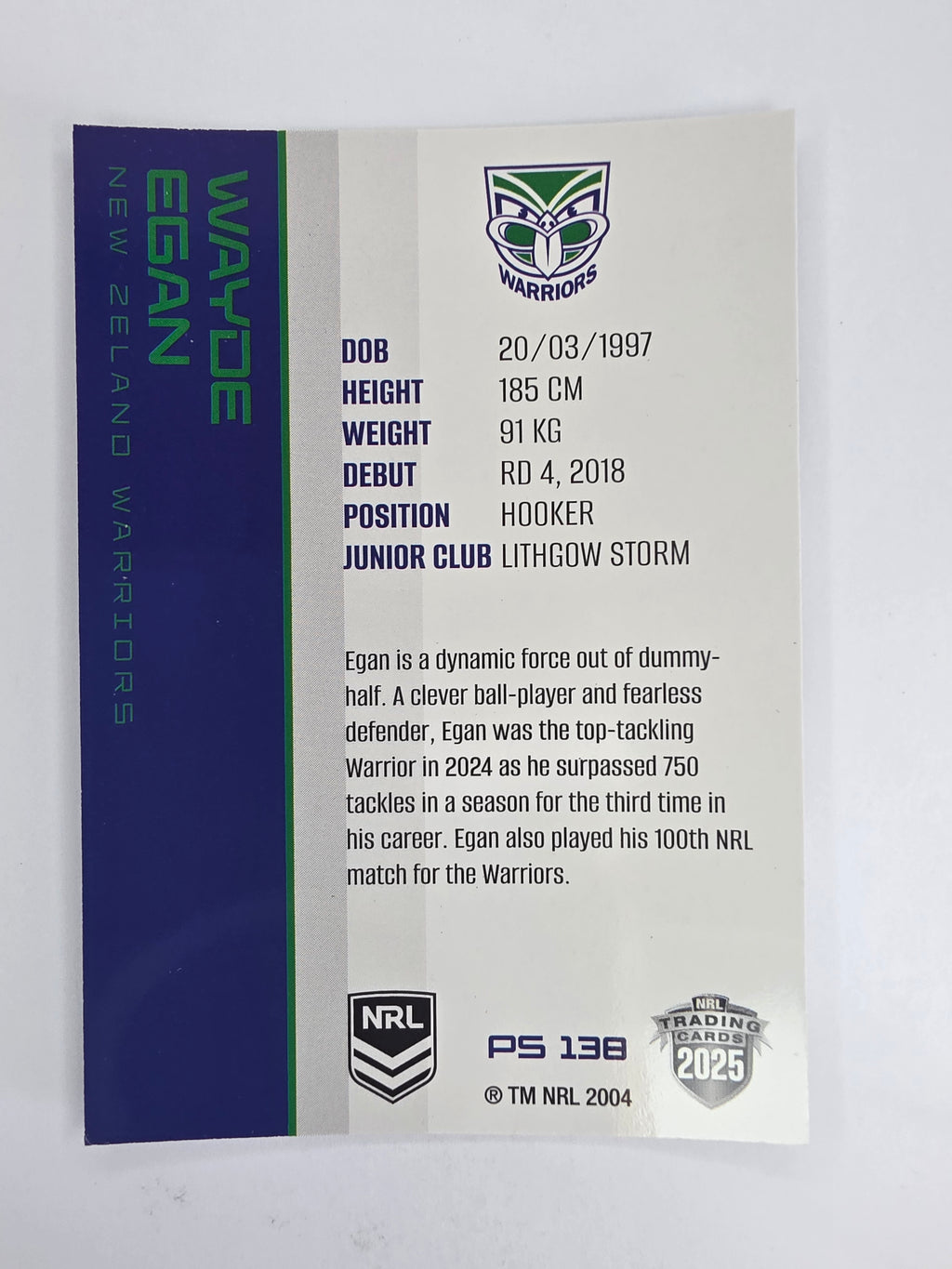 NRL 2025 Traders Silver Parallel #138 Wayde Egan New Zealand Warriors
