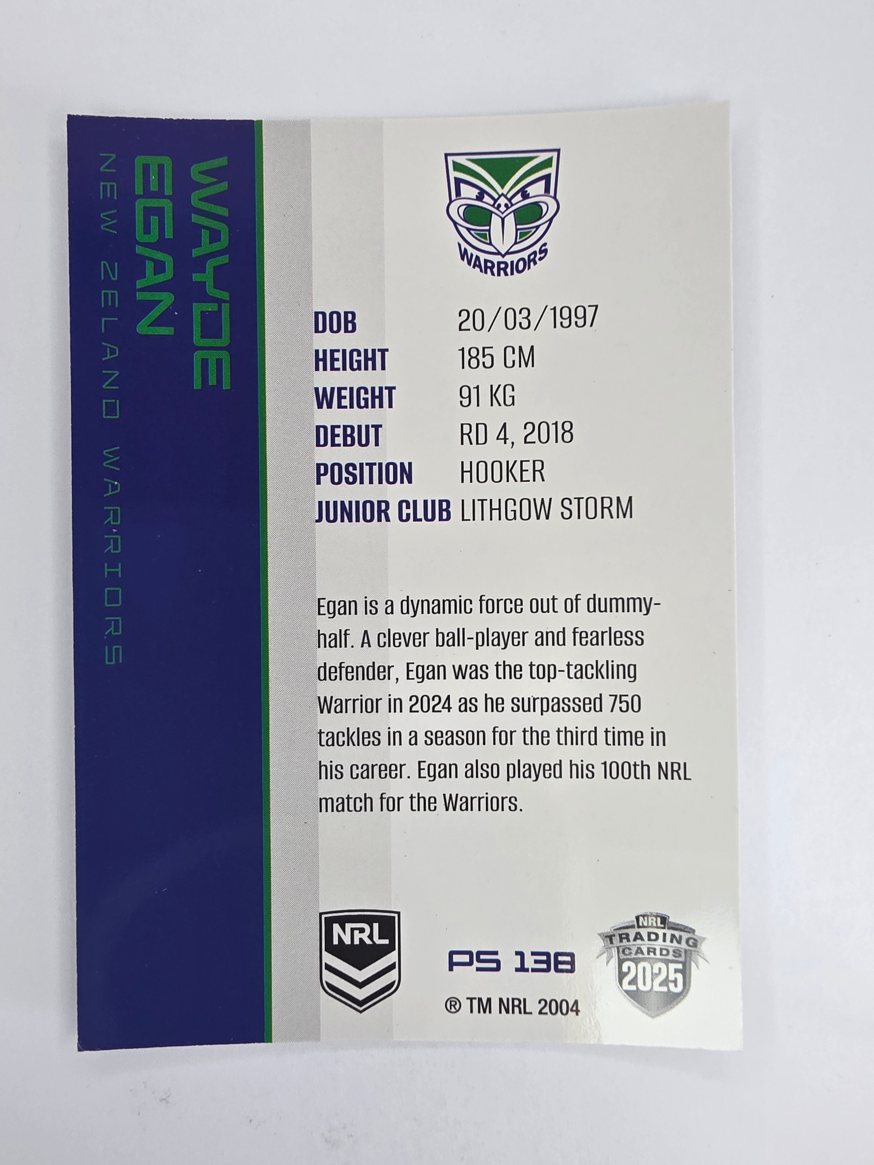 NRL 2025 Traders Silver Parallel #138 Wayde Egan New Zealand Warriors