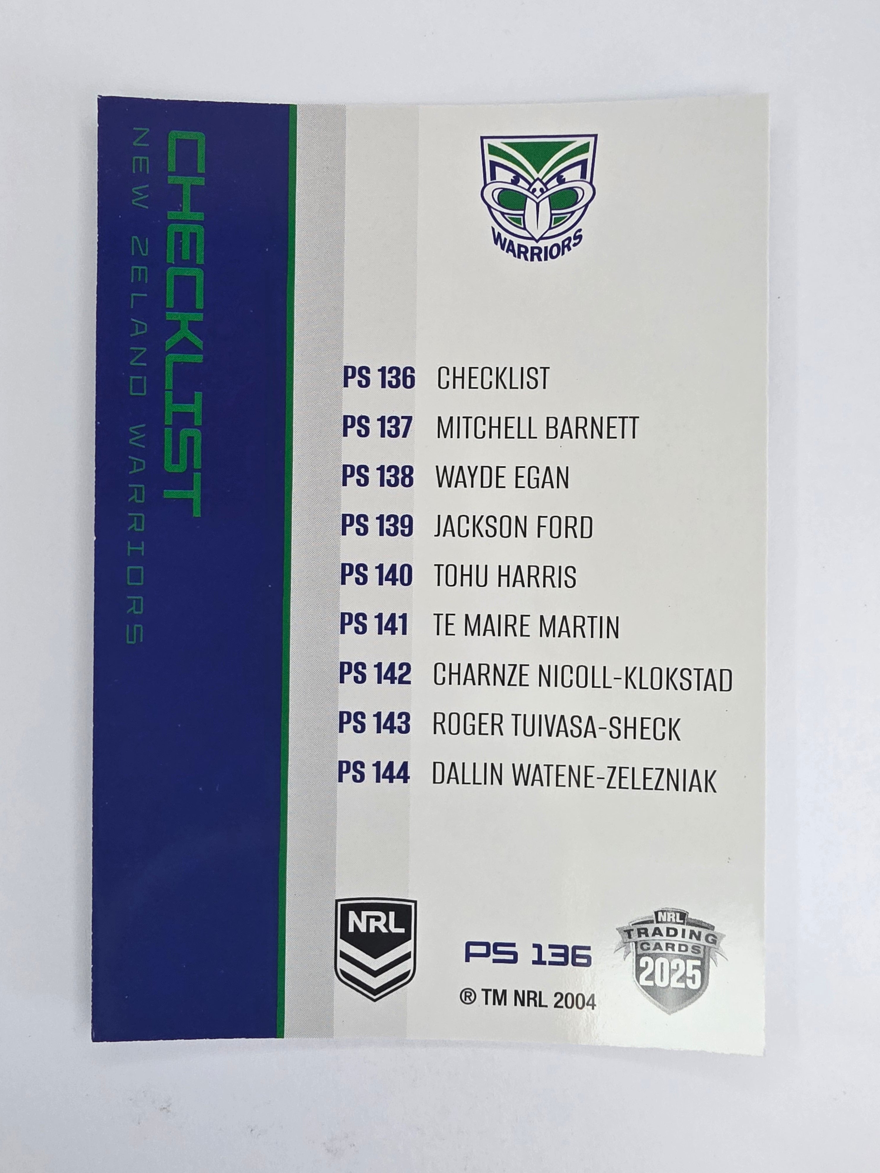 NRL 2025 Traders Silver Parallel #136 Warriors Checklist New Zealand Warriors