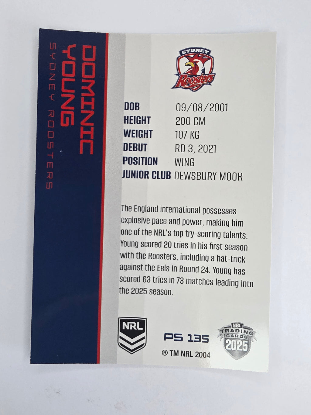 NRL 2025 Traders Silver Parallel #135 Dominic Young Sydney Roosters