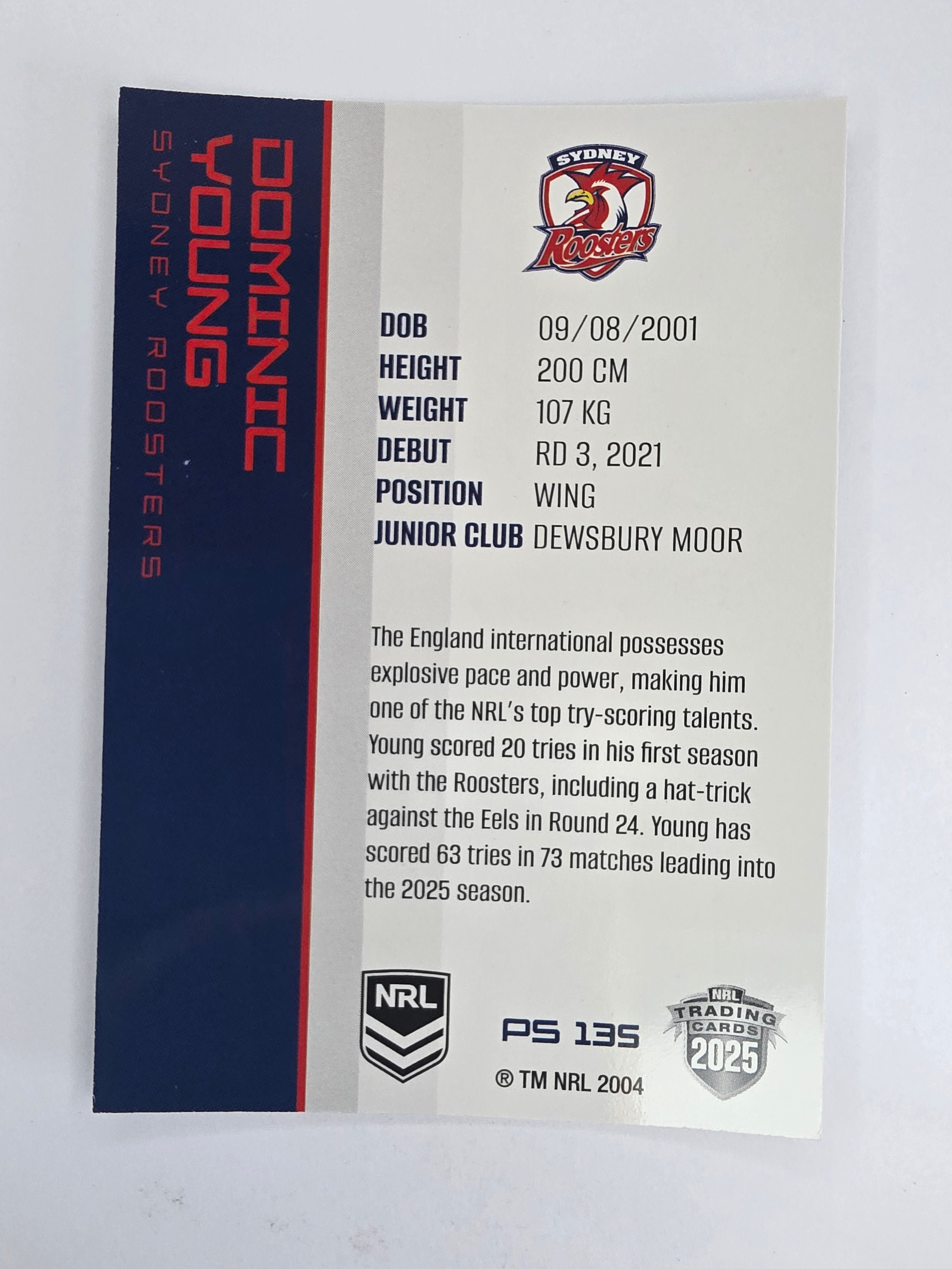 NRL 2025 Traders Silver Parallel #135 Dominic Young Sydney Roosters