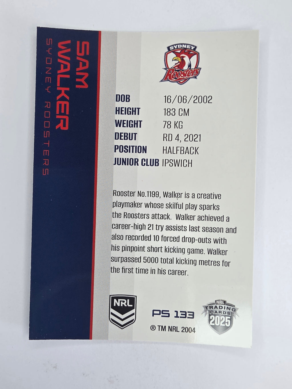 NRL 2025 Traders Silver Parallel #133 Sam Walker Sydney Roosters