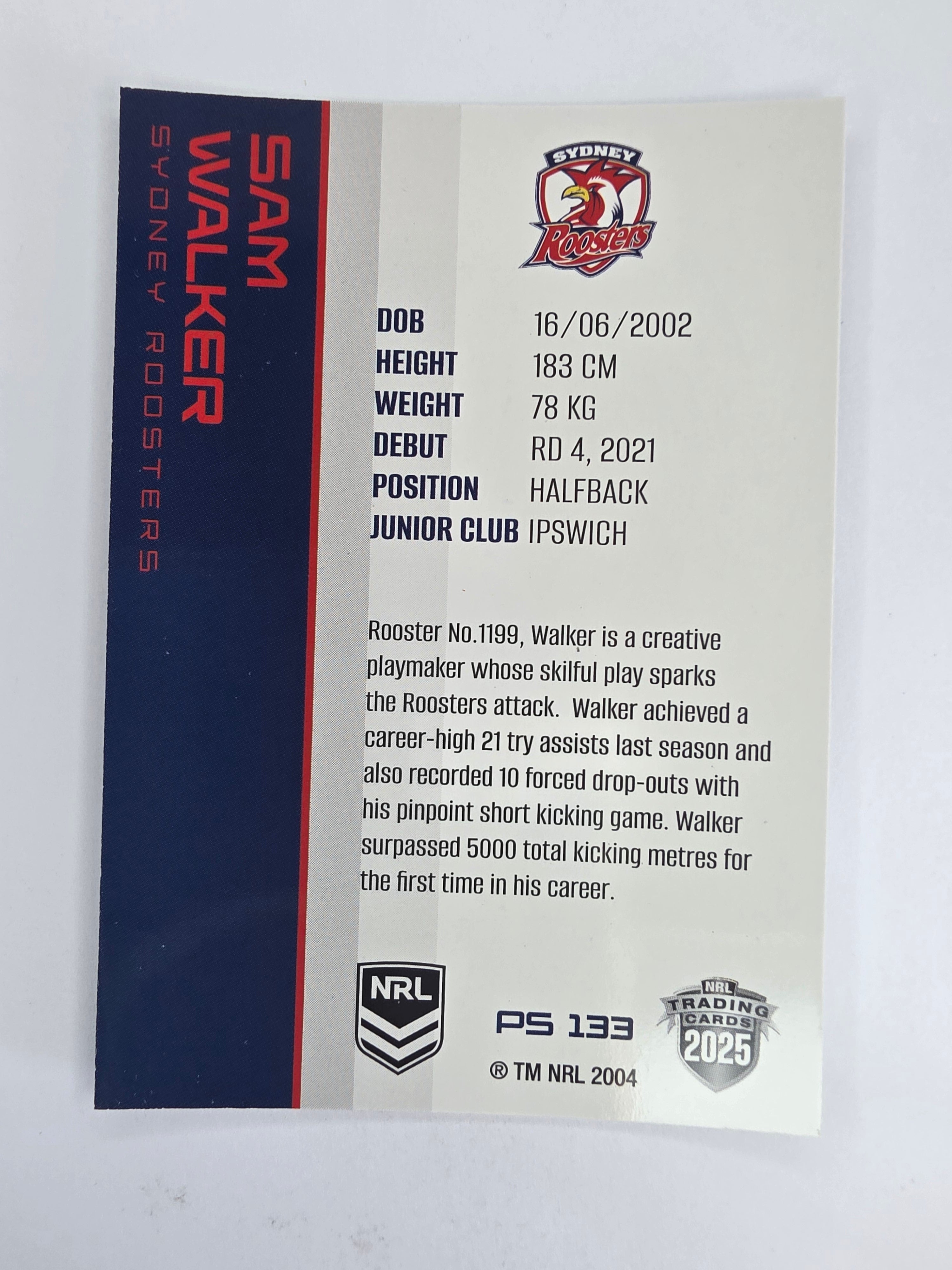 NRL 2025 Traders Silver Parallel #133 Sam Walker Sydney Roosters