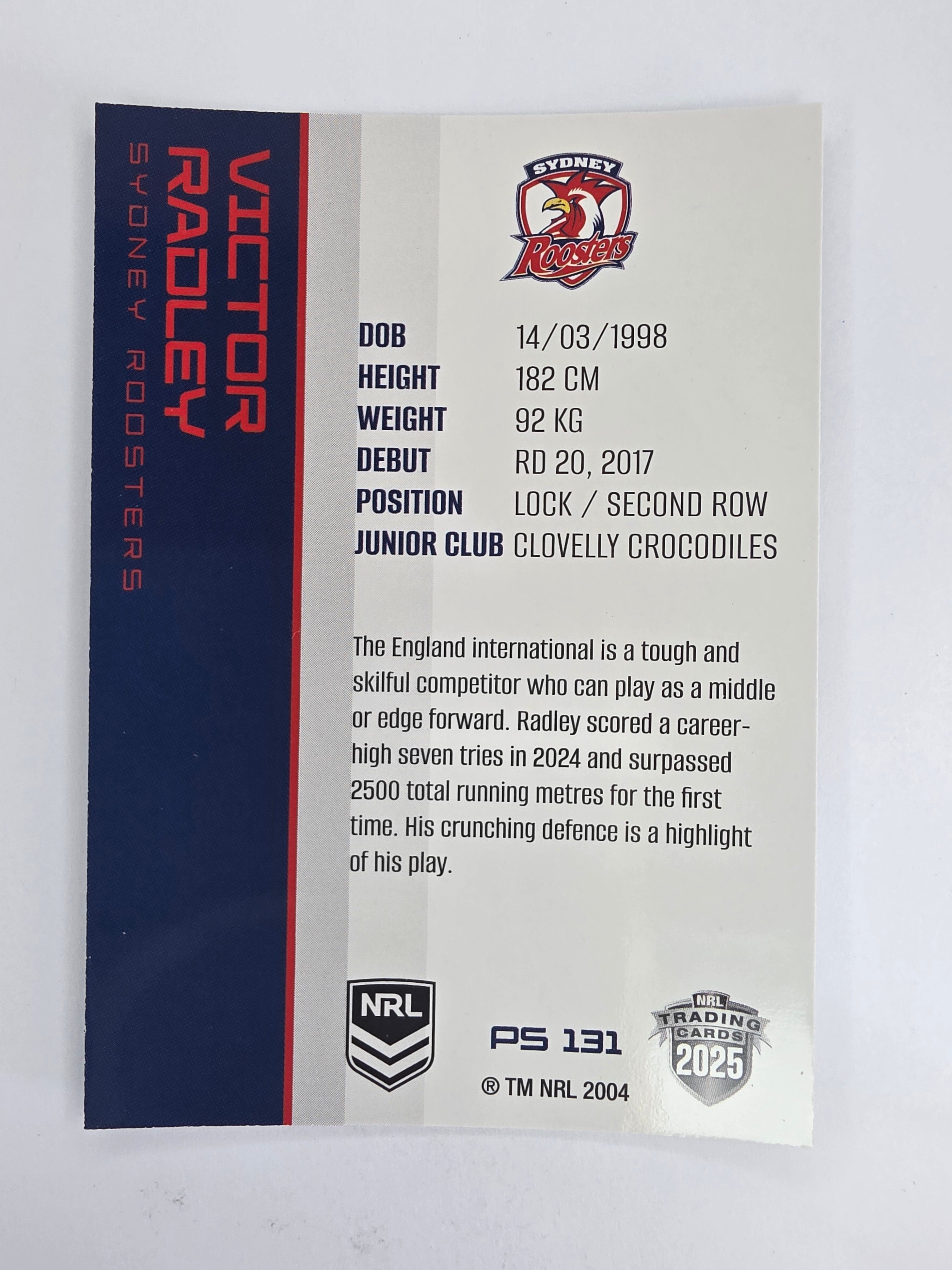 NRL 2025 Traders Silver Parallel #131 Victor Radley Sydney Roosters
