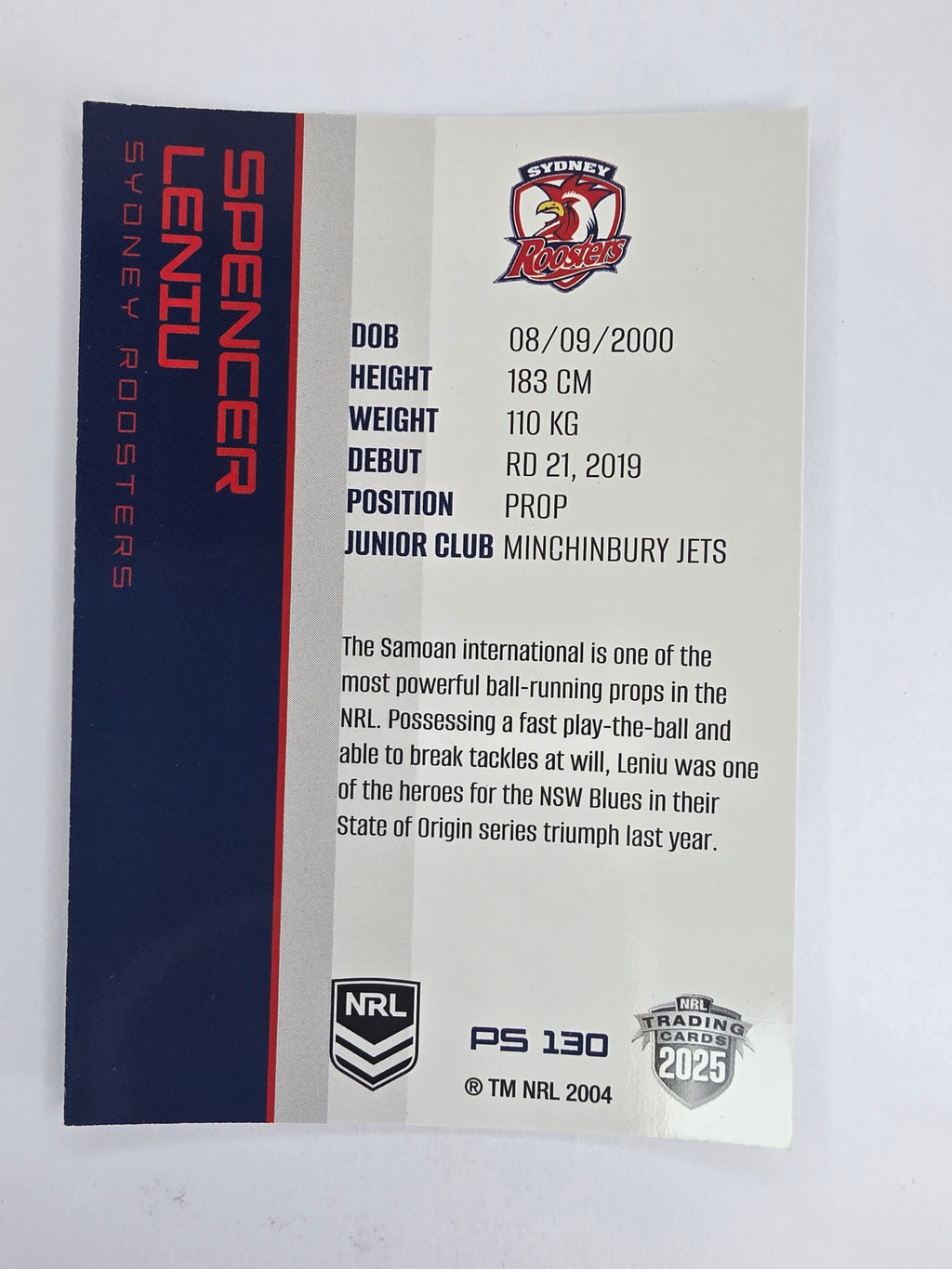 NRL 2025 Traders Silver Parallel #130 Spencer Leniu Sydney Roosters