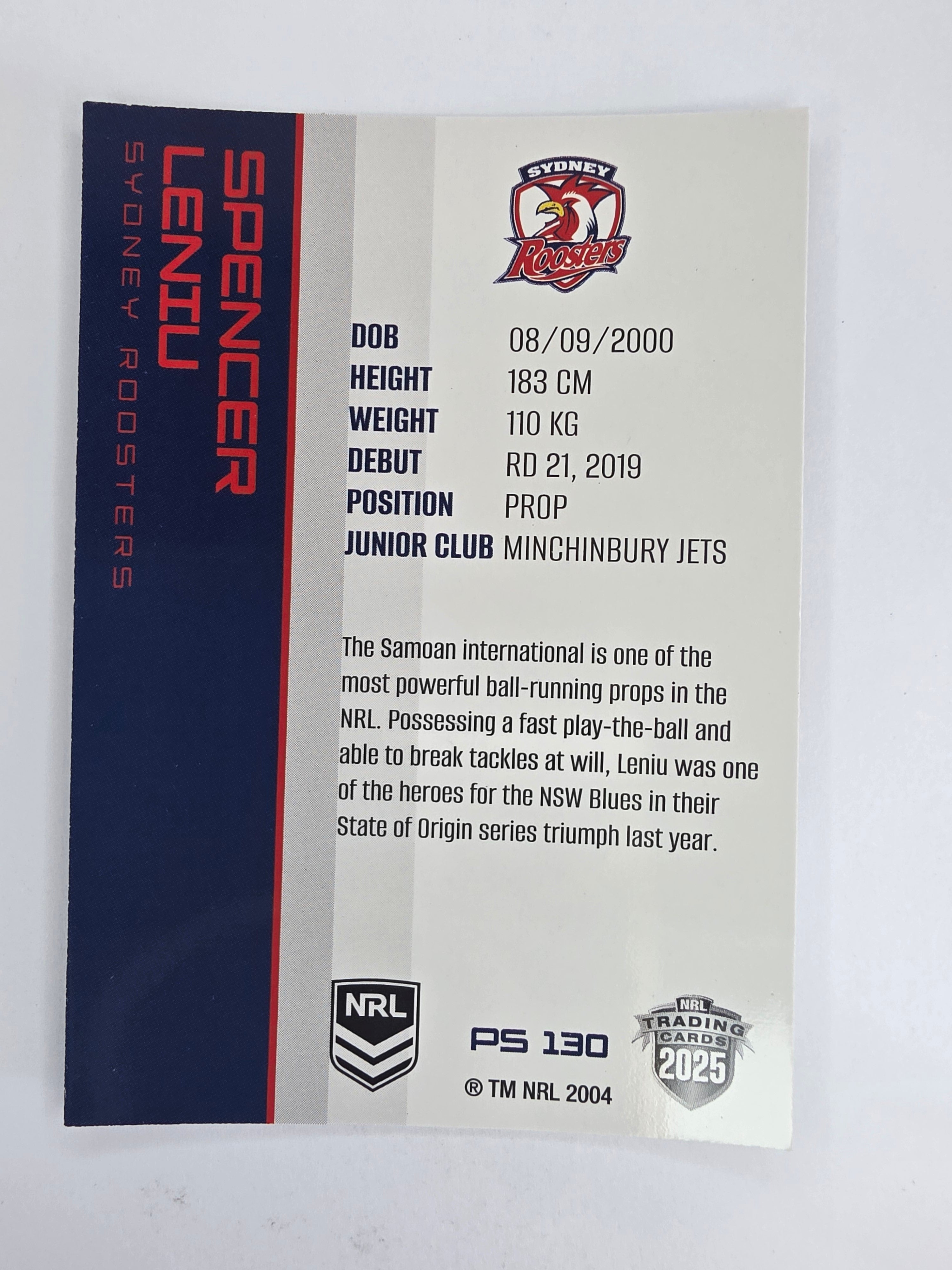 NRL 2025 Traders Silver Parallel #130 Spencer Leniu Sydney Roosters