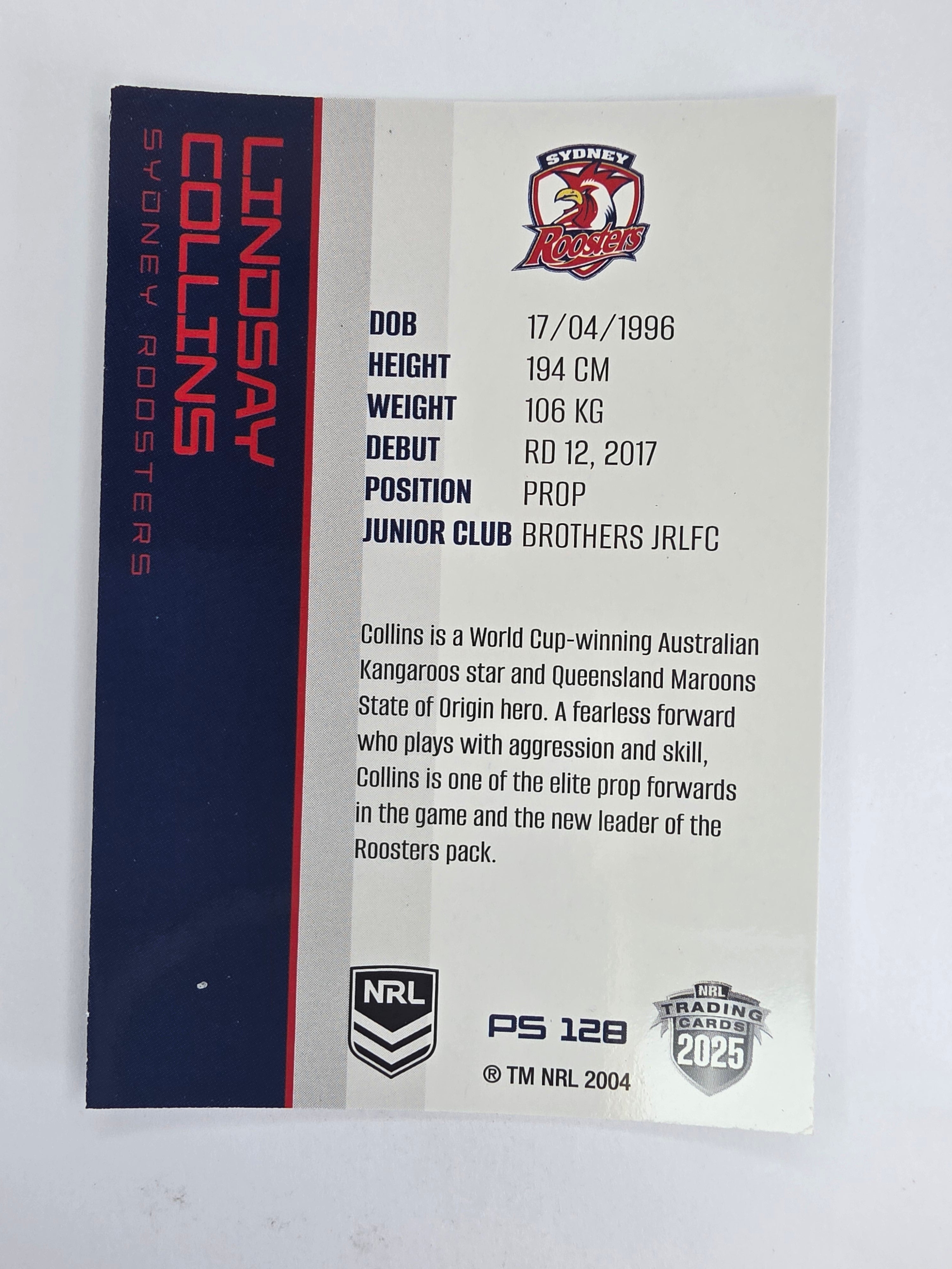 NRL 2025 Traders Silver Parallel #128 Lindsay Collins Sydney Roosters