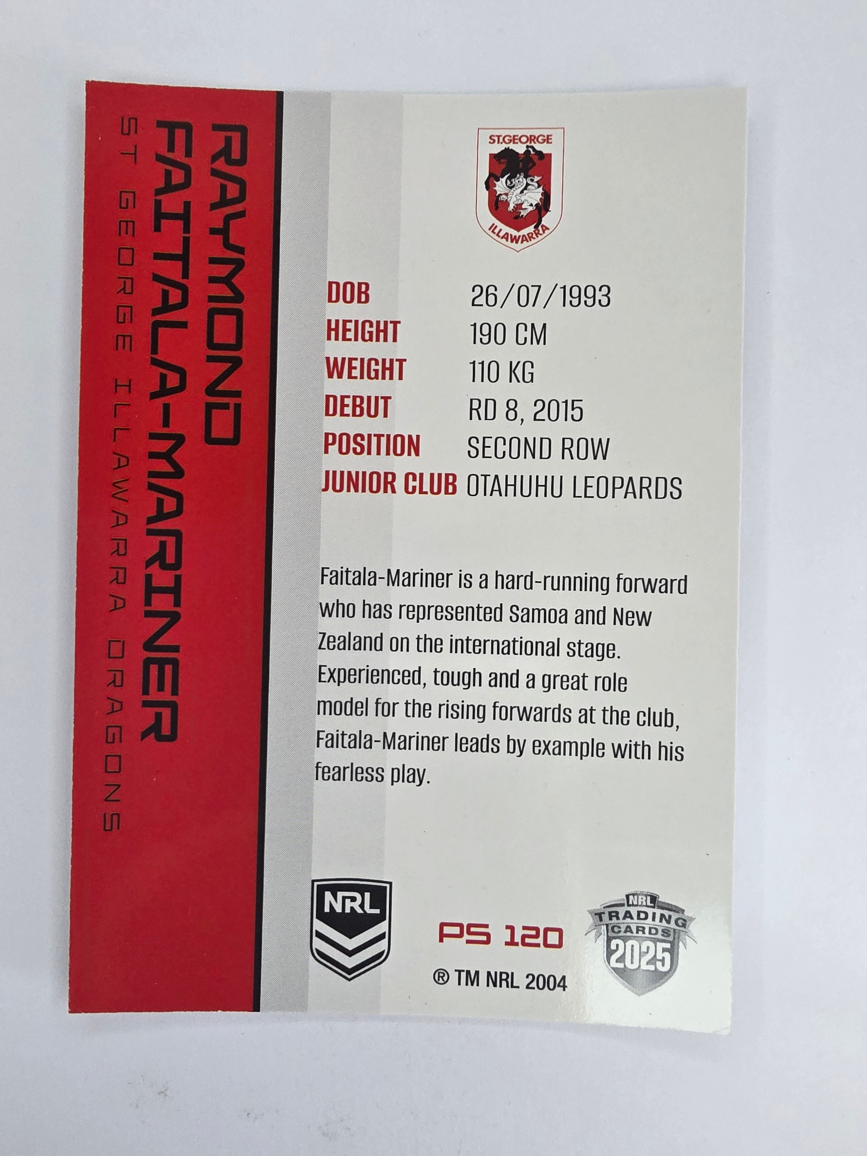 NRL 2025 Traders Silver Parallel #120 Raymond Faitala-Mariner St George Illawarra Dragons