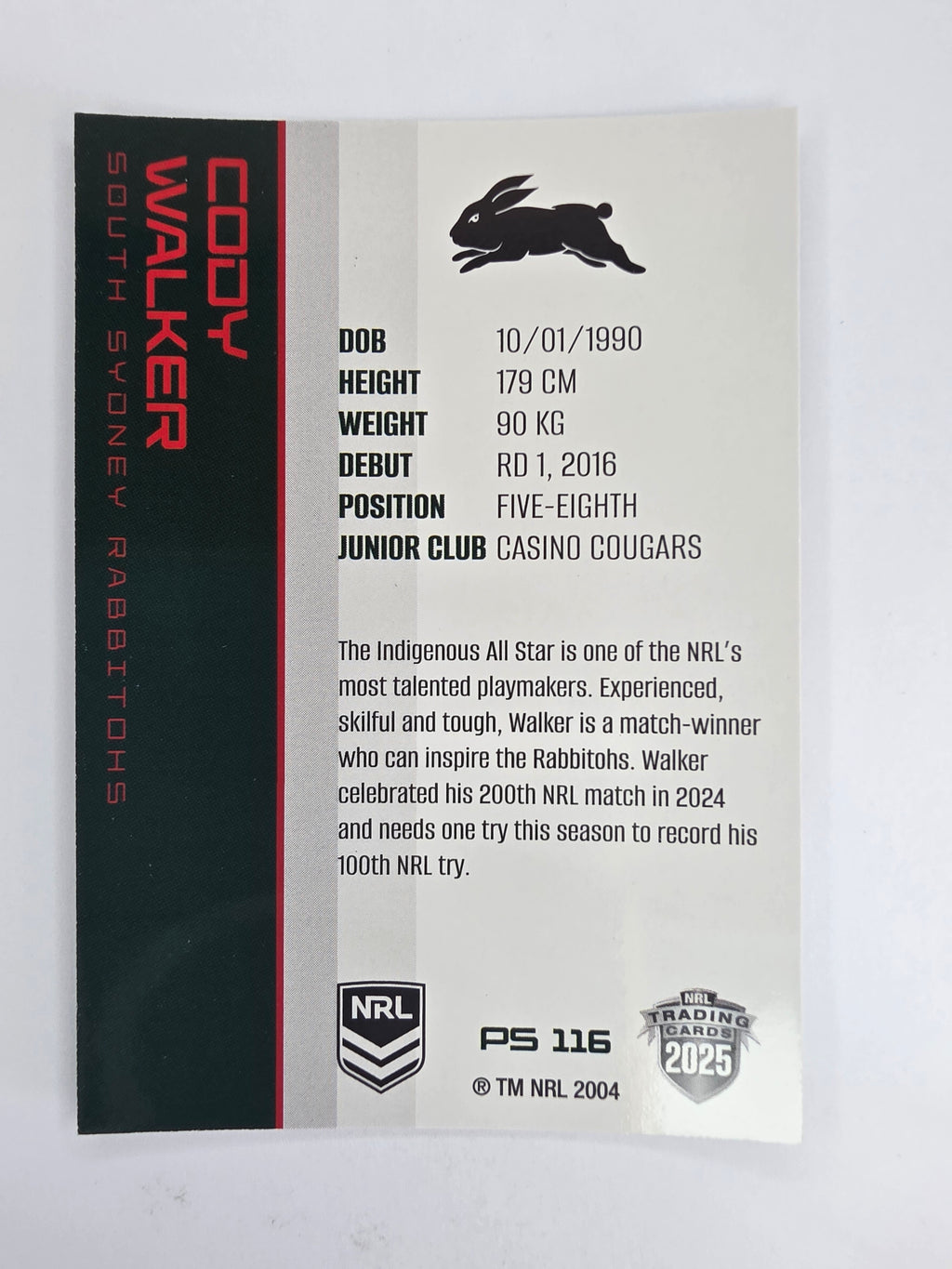 NRL 2025 Traders Silver Parallel #116 Cody Walker South Sydney Rabbitohs