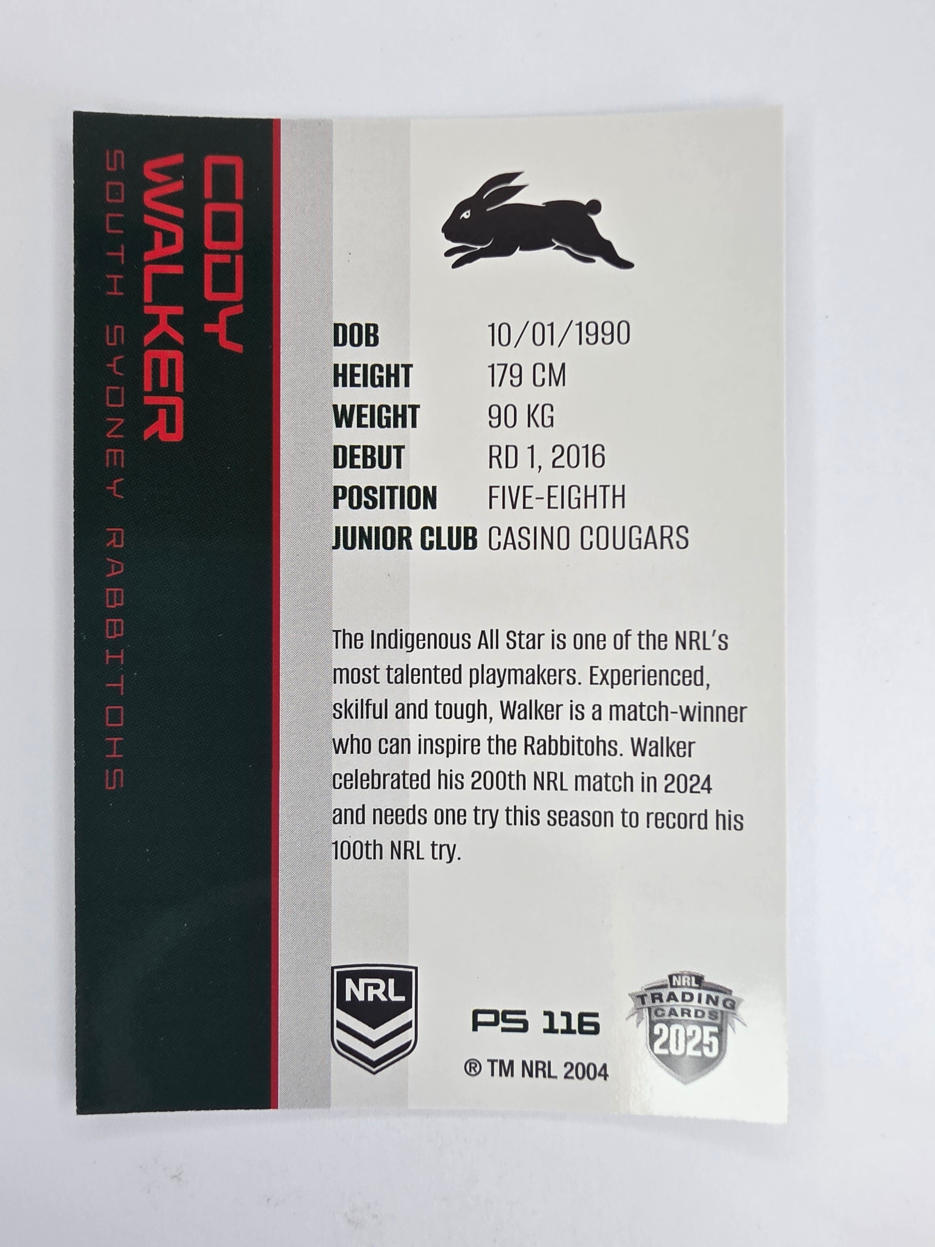 NRL 2025 Traders Silver Parallel #116 Cody Walker South Sydney Rabbitohs